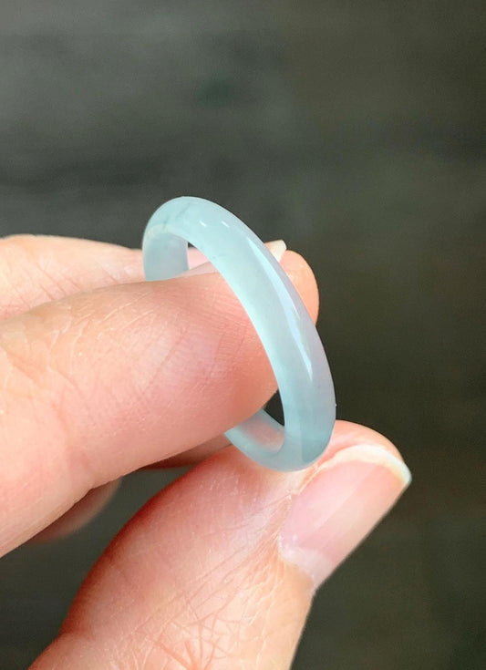 Natural Grade A Guatemalan Icy Highly Translucent Pastel Teal Green Jadeite Band Ring Size 7.75 US 天然冰危起光浅绿翡翠戒圈