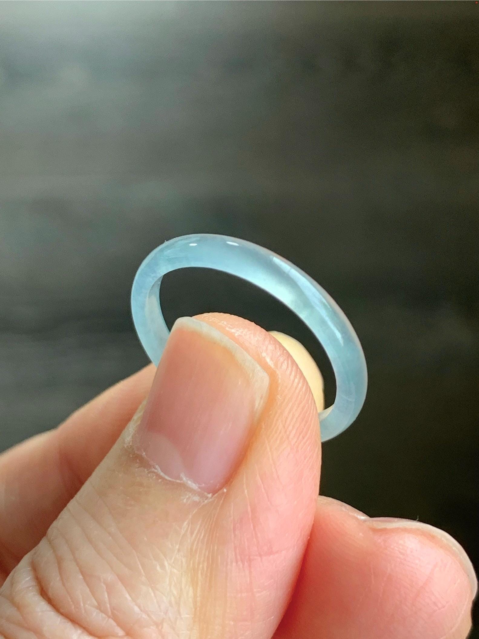Natural Grade A Guatemalan Icy Highly Translucent Pastel Teal Green Jadeite Band Ring Size 7.25 US