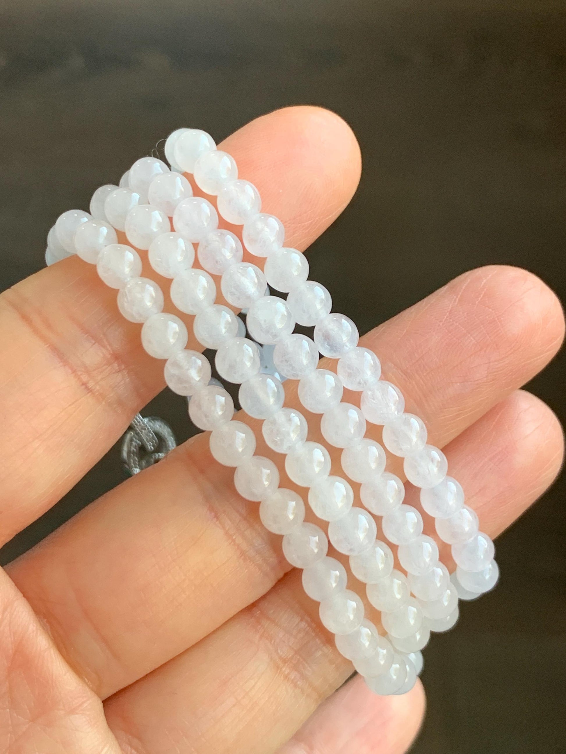 Certified Grade A Natural Icy Highly Translucent White Jadeite Round Beads Beaded Necklace 4.8mm 25.9g