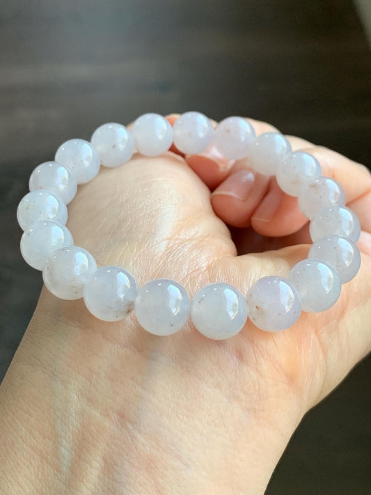 Certified Natural Grade A Icy Highly Translucent Gelatinous Pastel Dusty Rose Jadeite with dark yellow and gray marbling spots Large Beads Beaded Bracelet 10mm 天然冰胶藕粉翡翠大卡手串