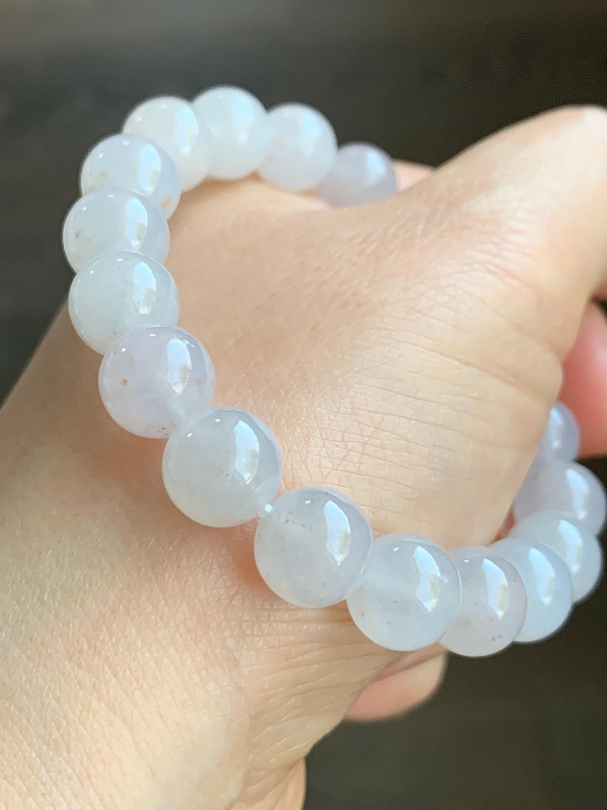 Certified Natural Grade A Icy Highly Translucent Gelatinous Pastel Dusty Rose Jadeite with dark yellow and gray marbling spots Large Beads Beaded Bracelet 10mm