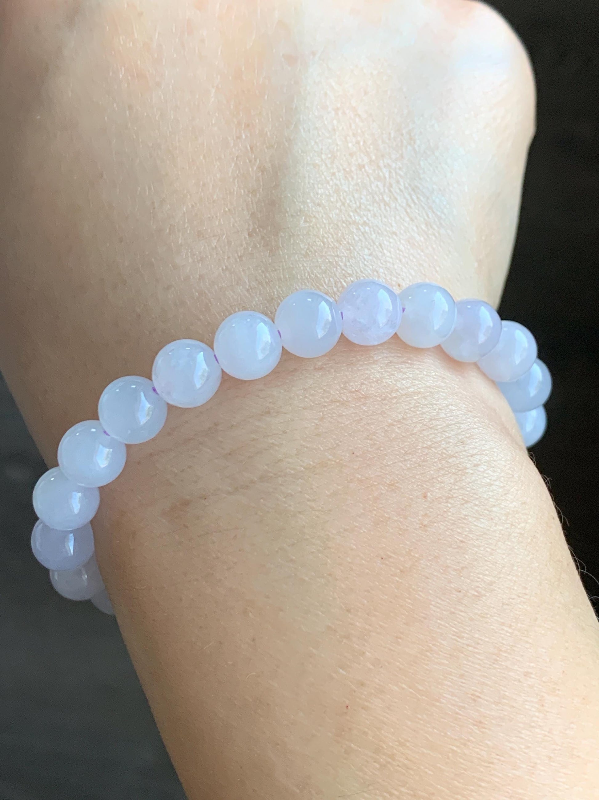 Natural Grade A Icy Translucent Gelatinous Jadeite w/ Pastel Lavender Undertone Round Beads Beaded Bracelet 7.7mm