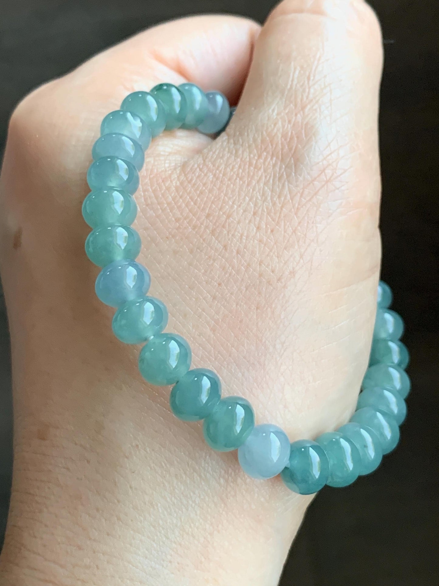 Natural Grade A Guatemalan Icy Translucent Teal Blue Jadeite Drum Beads Beaded Bracelet Stretchy