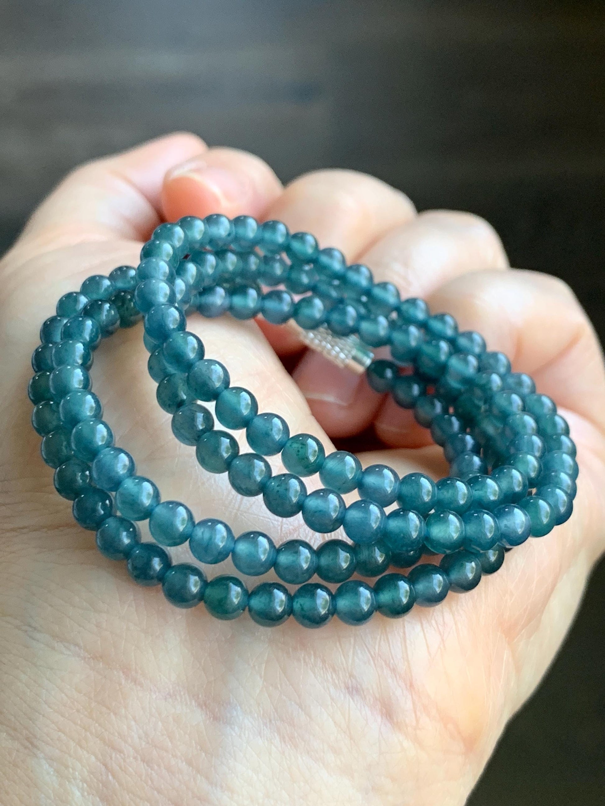 Natural Grade A Guatemalan Icy Highly Translucent Aegean Blue Jadeite Petite Beads Beaded Necklace 4.5mm 21g
