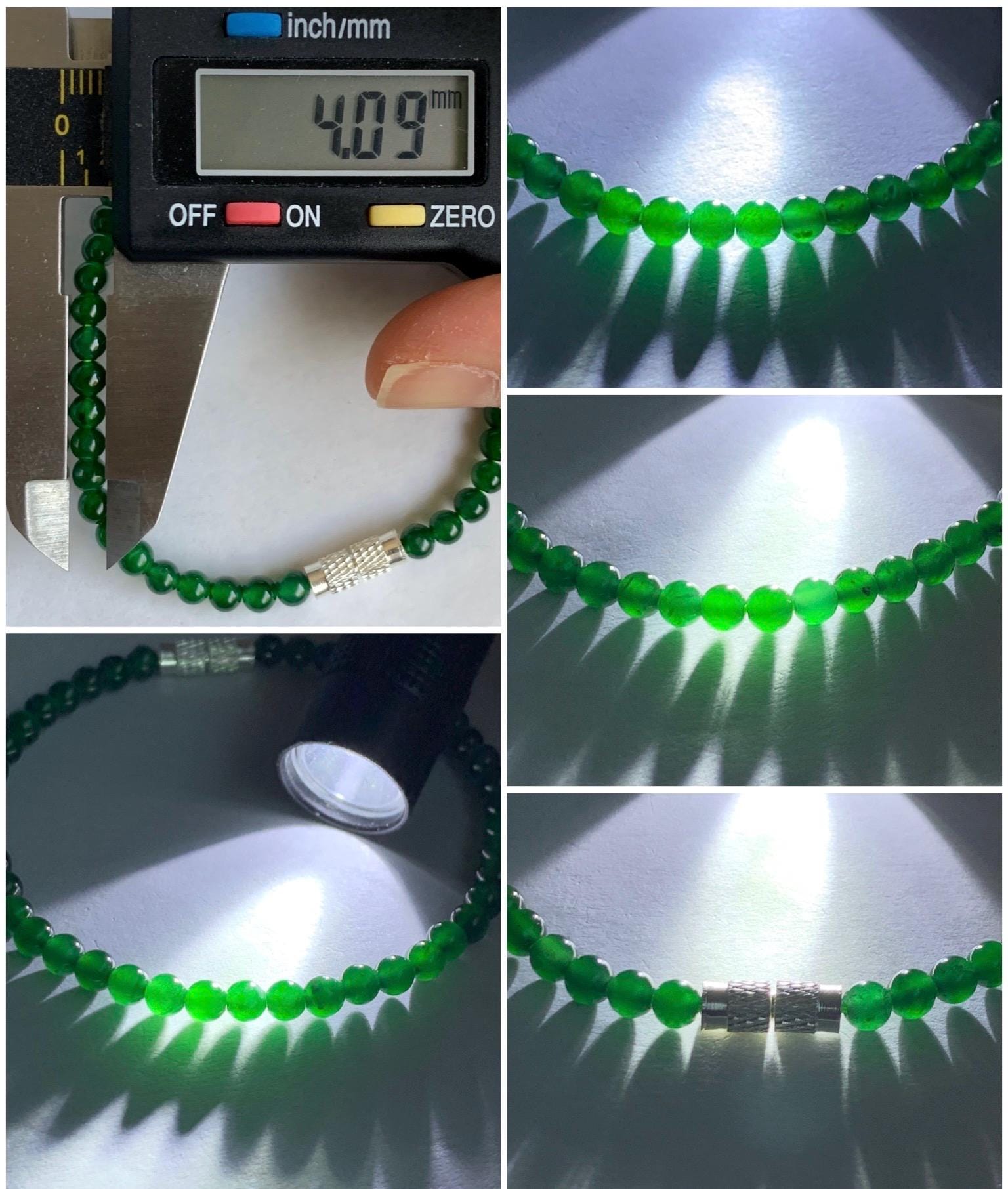 Certified Grade A Natural Guatemalan Icy Translucent Intense Green Jadeite Beads Beaded Bracelet 4mm 6 7/8” 5.43g 天然冰危绿翡翠小卡圆珠手串 1707