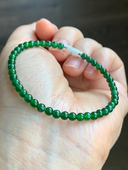 Certified Grade A Natural Guatemalan Icy Translucent Intense Green Jadeite Beads Beaded Bracelet 4mm 5.43g 天然冰危绿翡翠小卡圆珠手串