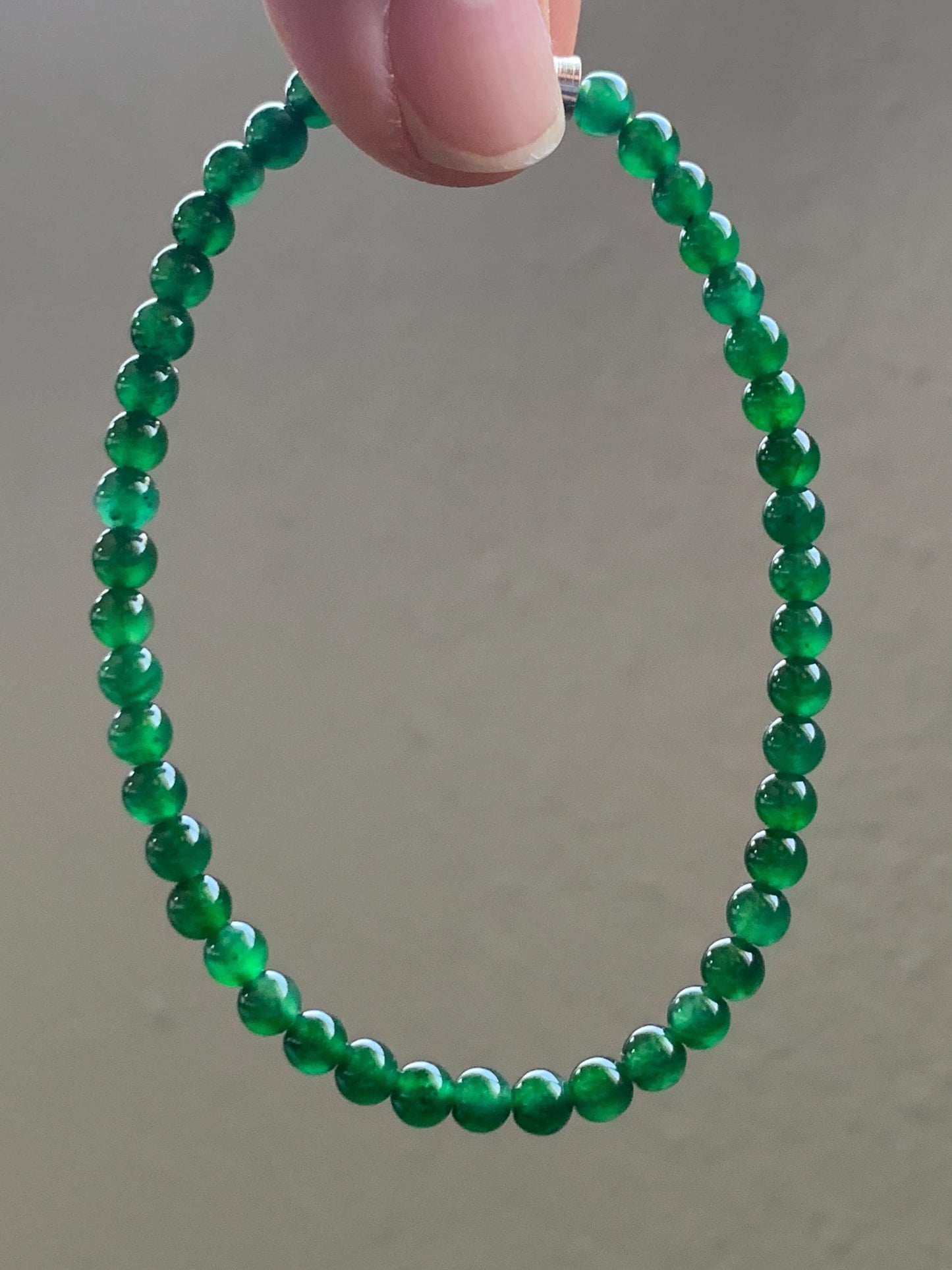 Certified Grade A Natural Guatemalan Icy Translucent Intense Green Jadeite Beads Beaded Bracelet 4mm 5.43g