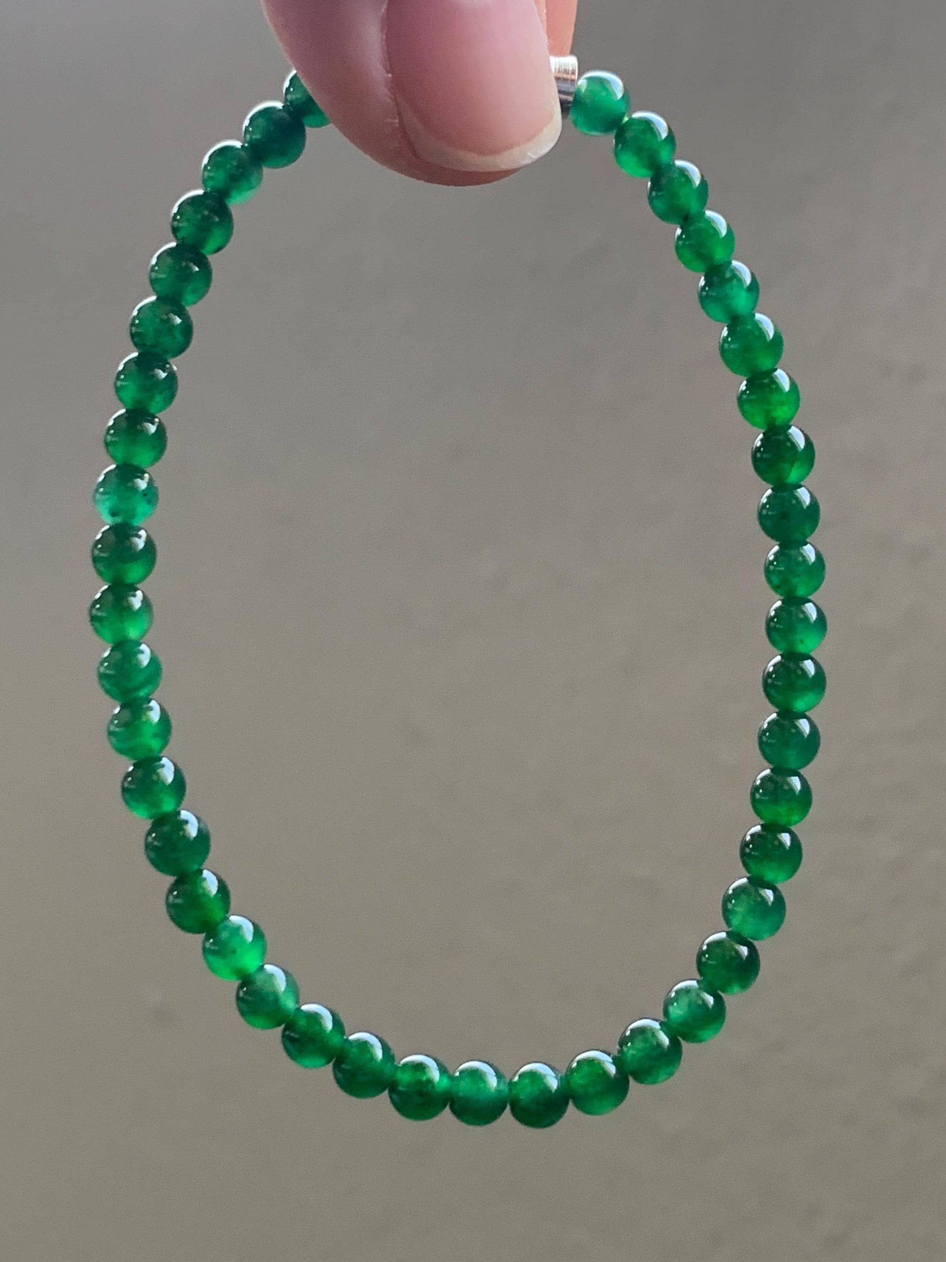 Certified Grade A Natural Guatemalan Icy Translucent Intense Green Jadeite Beads Beaded Bracelet 4mm 5.43g