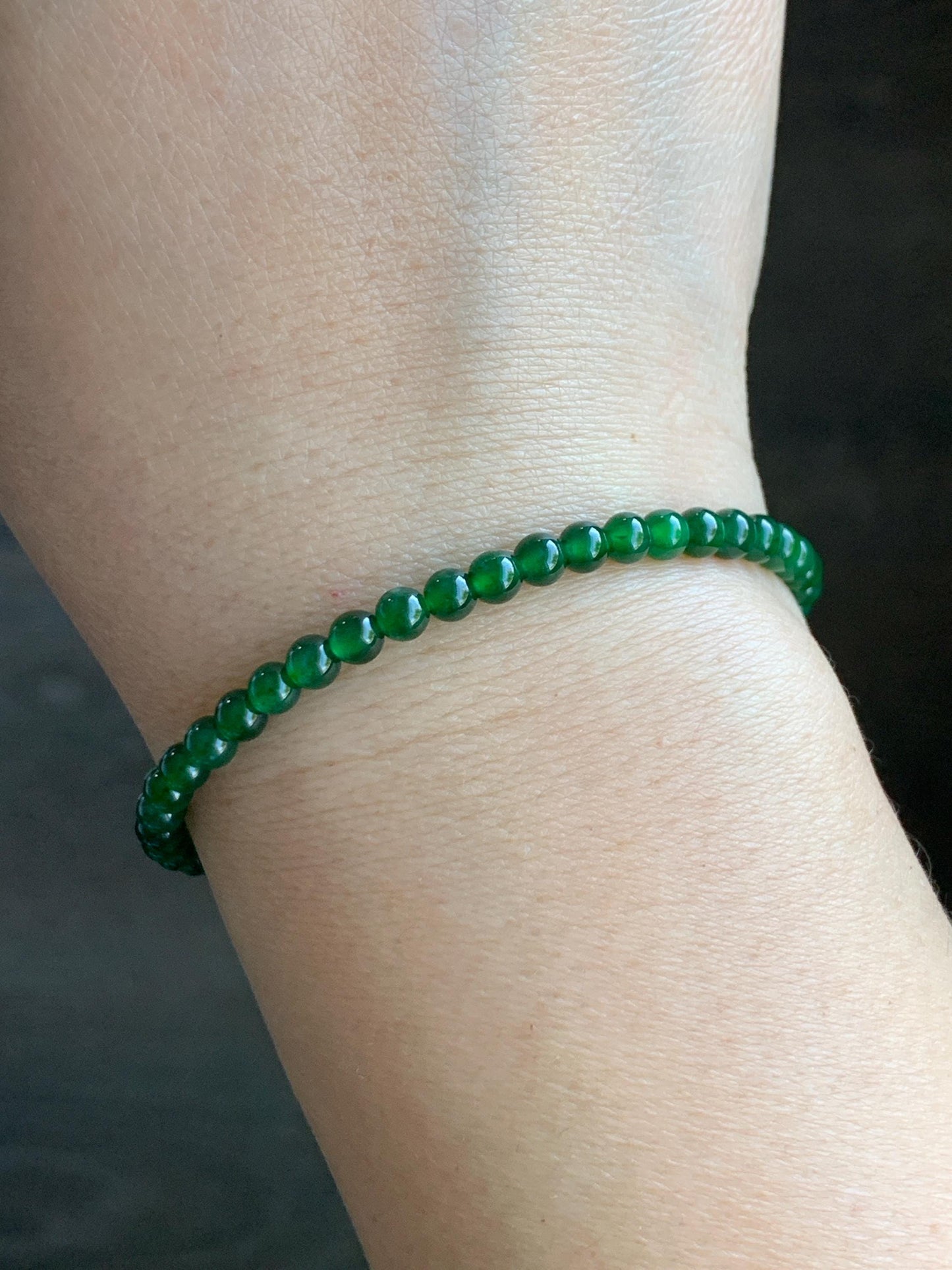 Certified Grade A Natural Guatemalan Icy Translucent Intense Green Jadeite Beads Beaded Bracelet 4mm 5.43g