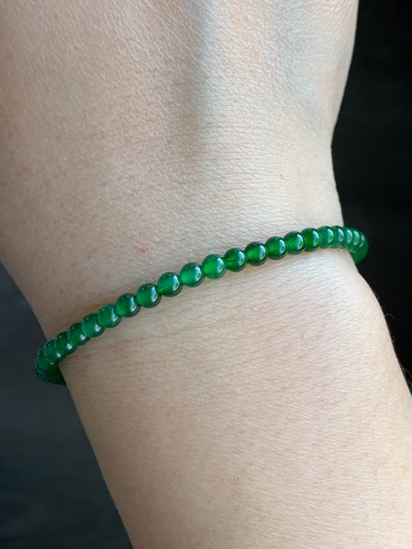 Certified Grade A Natural Guatemalan Icy Translucent Intense Green Jadeite Beads Beaded Bracelet 3.9mm 6 7/8” 4.87g 天然冰危绿翡翠小卡圆珠手串 1706