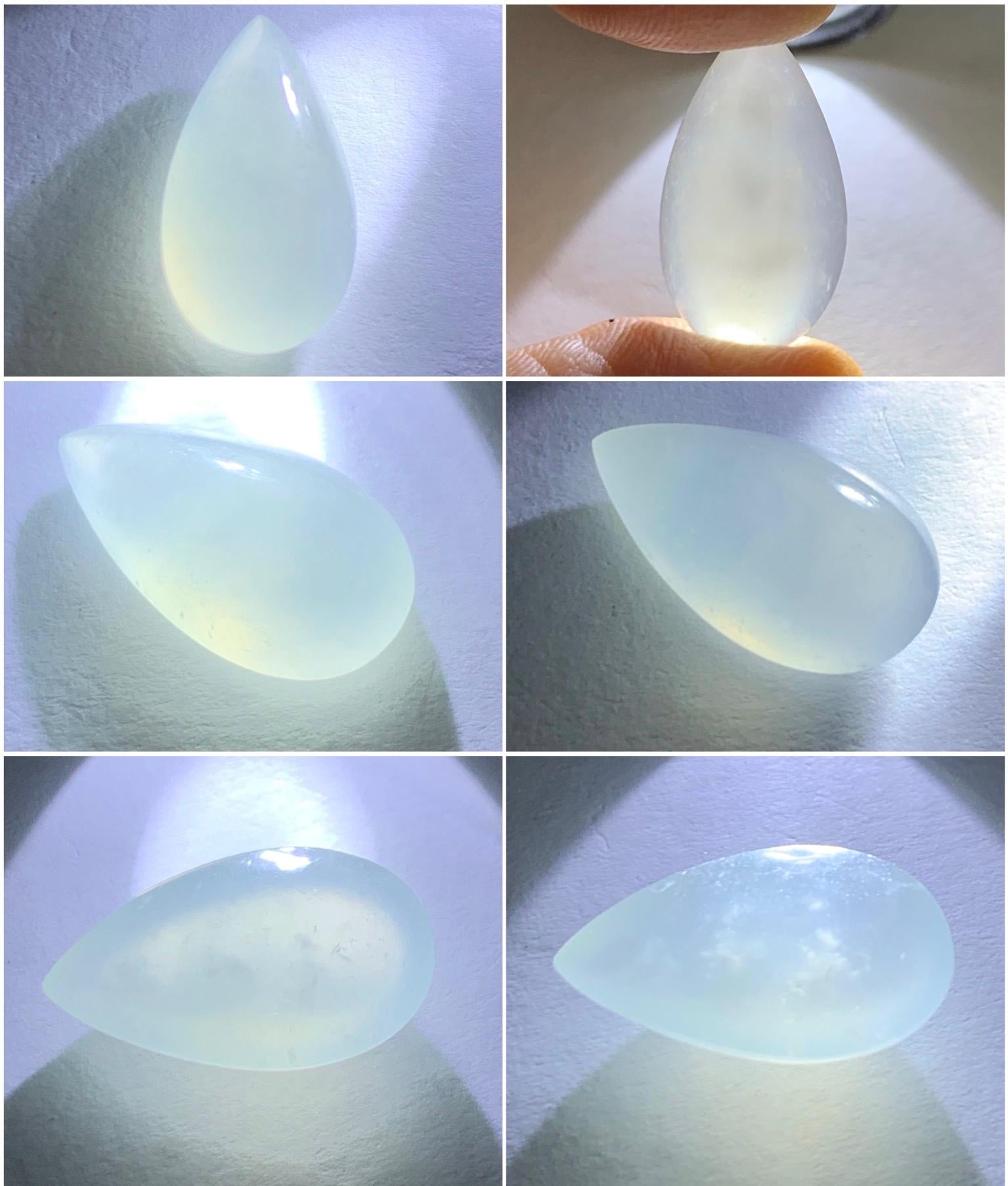 Natural Grade A Old Mine Icy Highly Translucent Gelatinous White Jadeite Teardrop Pear Cabochon Loose Stone 16.99x9.36x6mm 天然老种白冰胶翡翠水滴大蛋面
