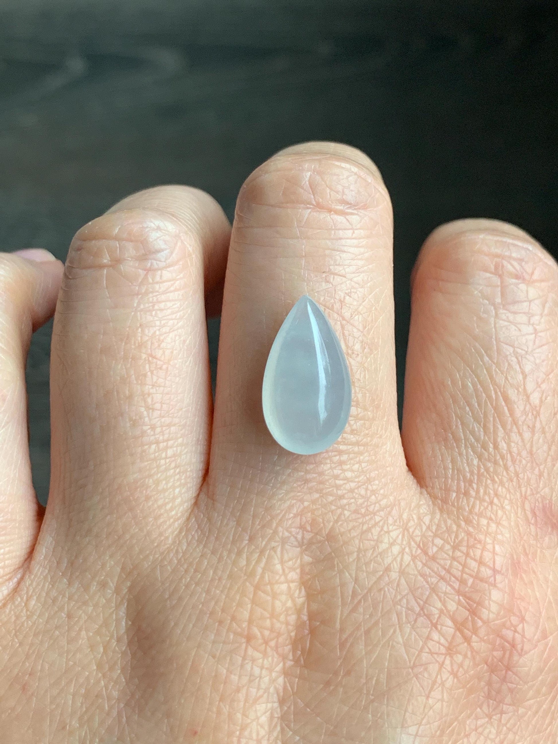 Natural Grade A Old Mine Icy Highly Translucent Gelatinous White Jadeite Teardrop Pear Cabochon Loose Stone 16.99x9.36x6mm 天然老种白冰胶翡翠水滴大蛋面