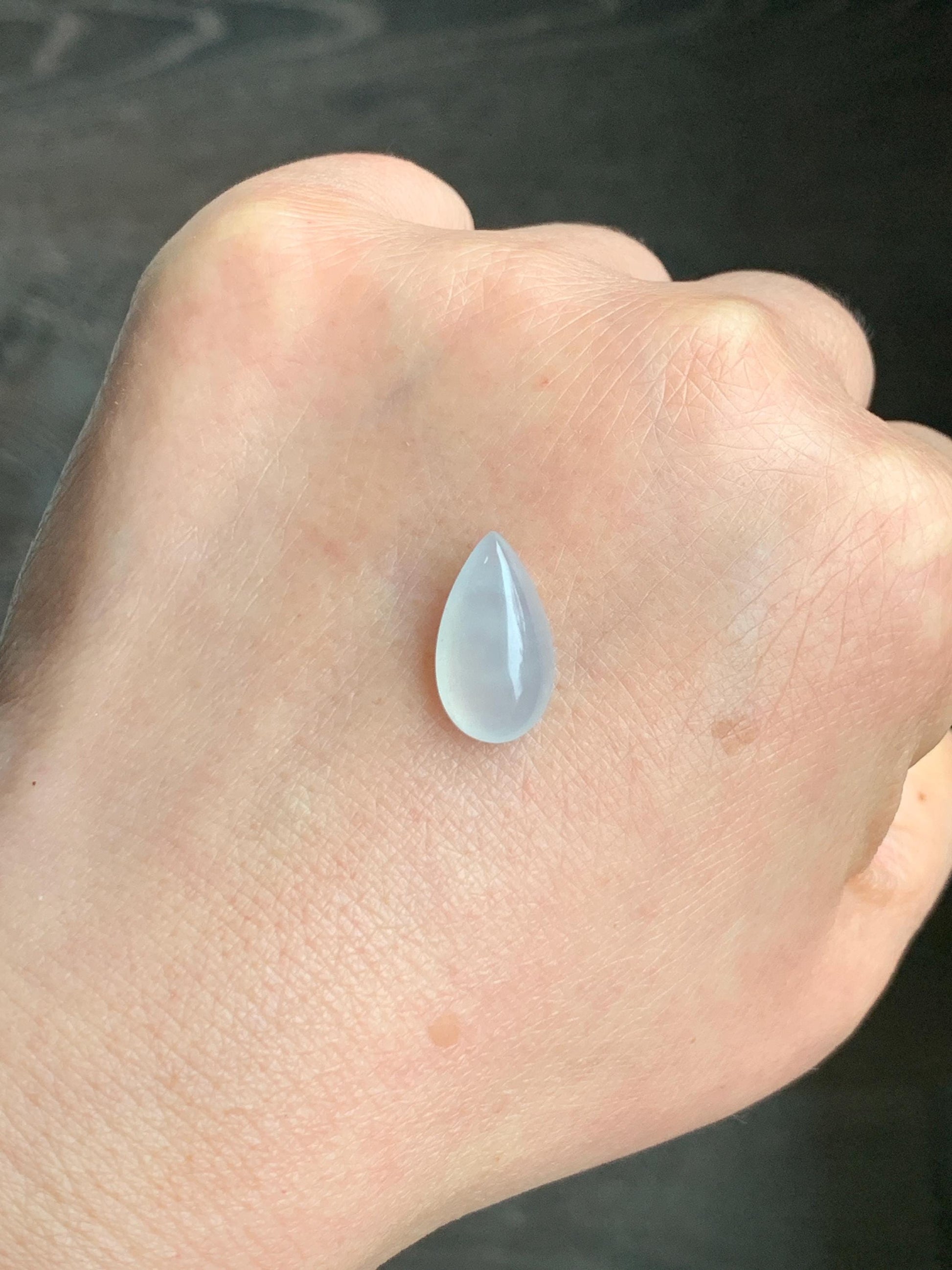 Natural Grade A Old Mine Icy Highly Translucent Gelatinous White Jadeite Teardrop Pear Cabochon Loose Stone 16.99x9.36x6mm 天然老种白冰胶翡翠水滴大蛋面