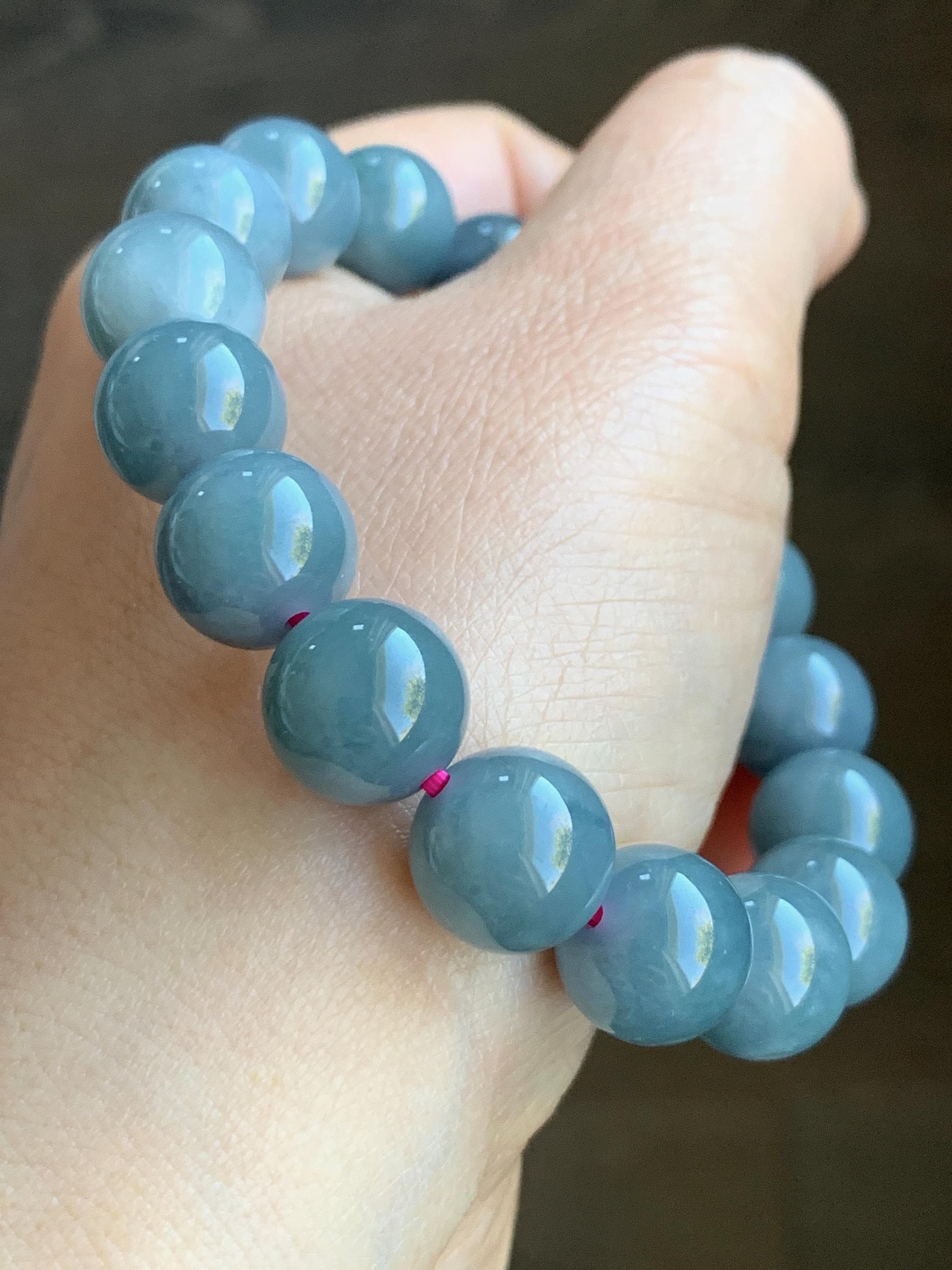 LARGE Natural Grade A Guatemalan Icy Translucent Dusty Purplish Blue Jadeite Beaded Bracelet 11.9mm 49g