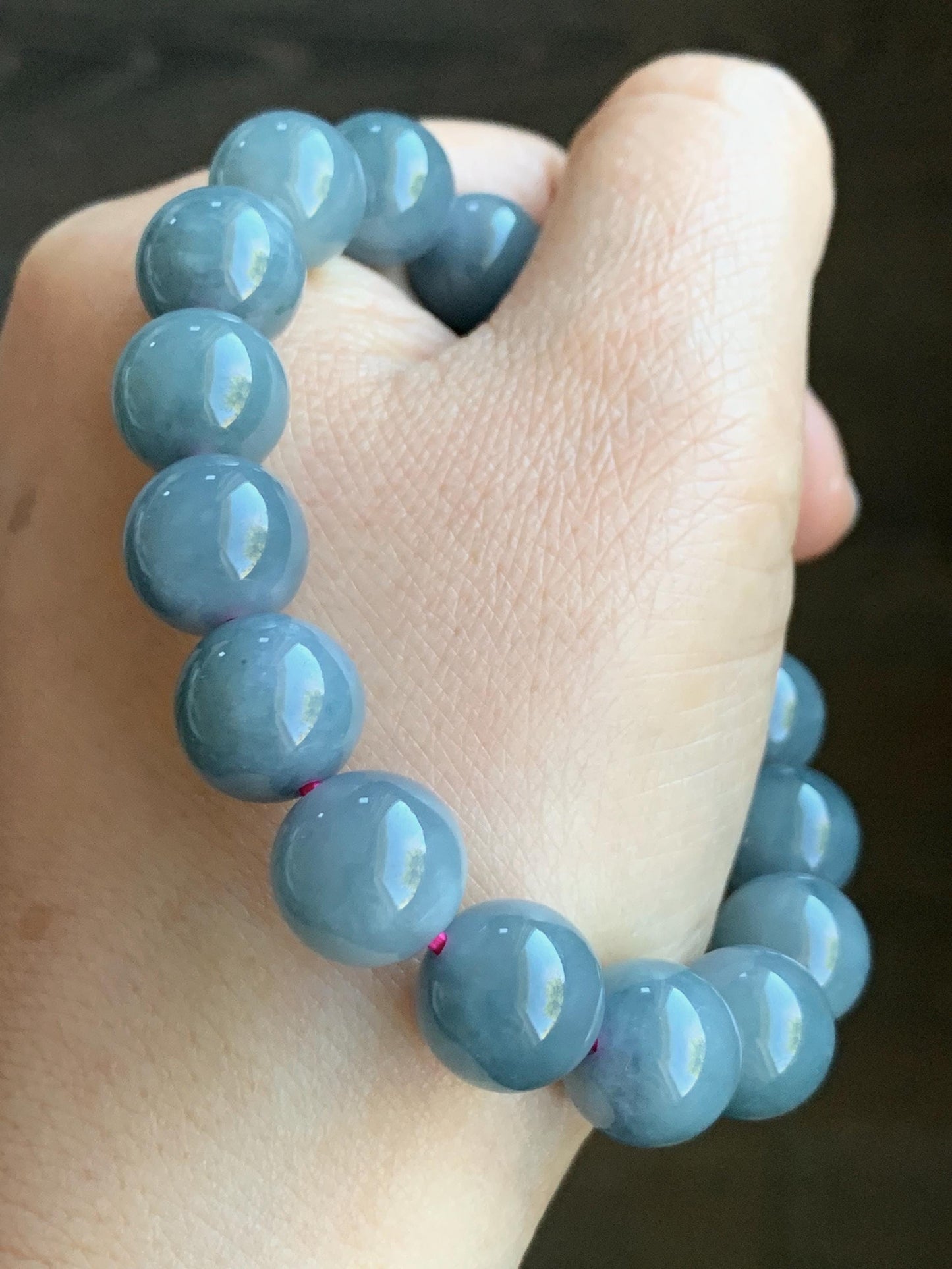LARGE Natural Grade A Guatemalan Icy Translucent Dusty Purplish Blue Jadeite Beaded Bracelet 11.9mm 49g