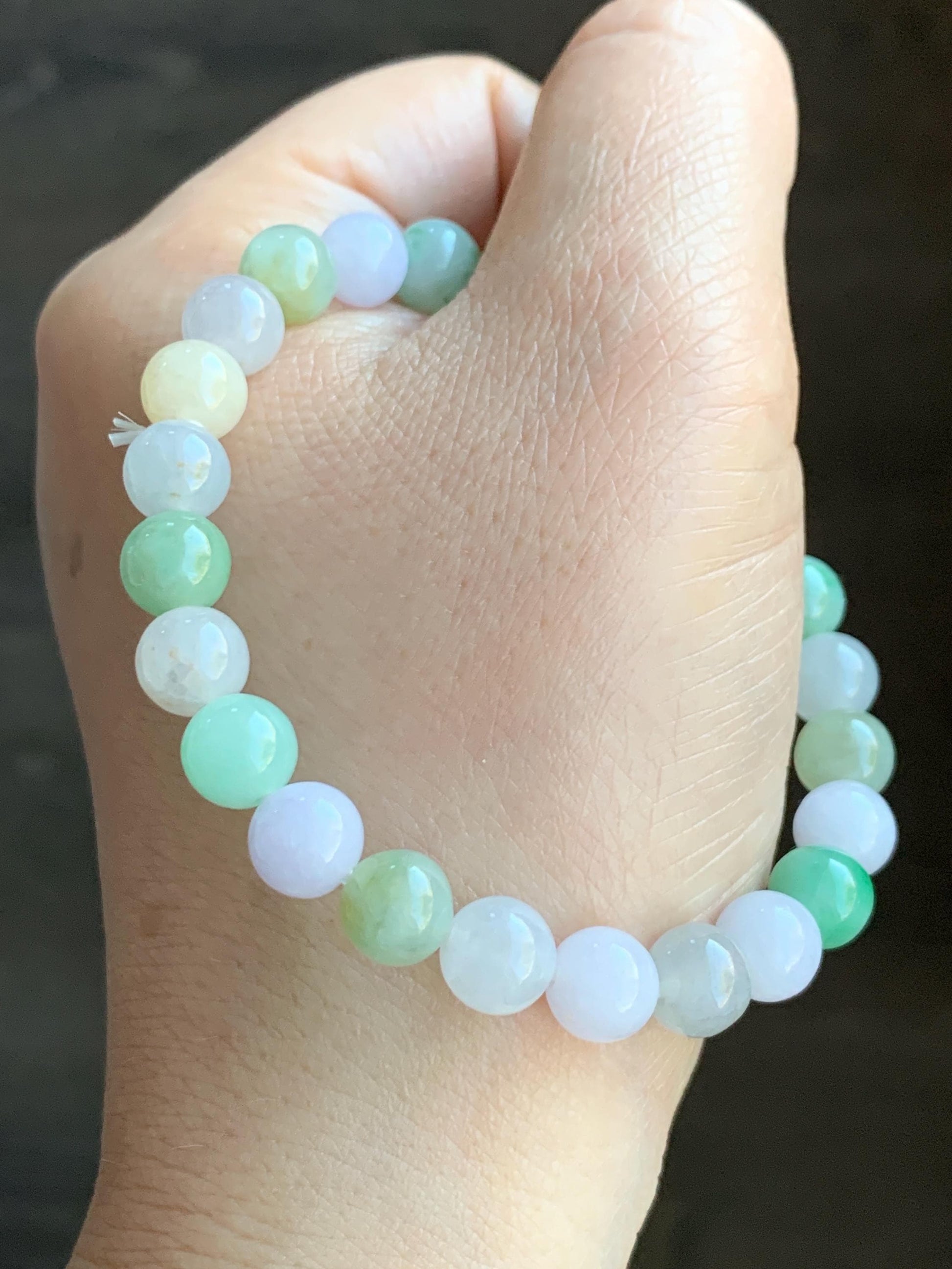 Natural Grade A Icy Translucent Multicolored Jadeite Round Beads Beaded Bracelet Stretchy 7.5mm 19g