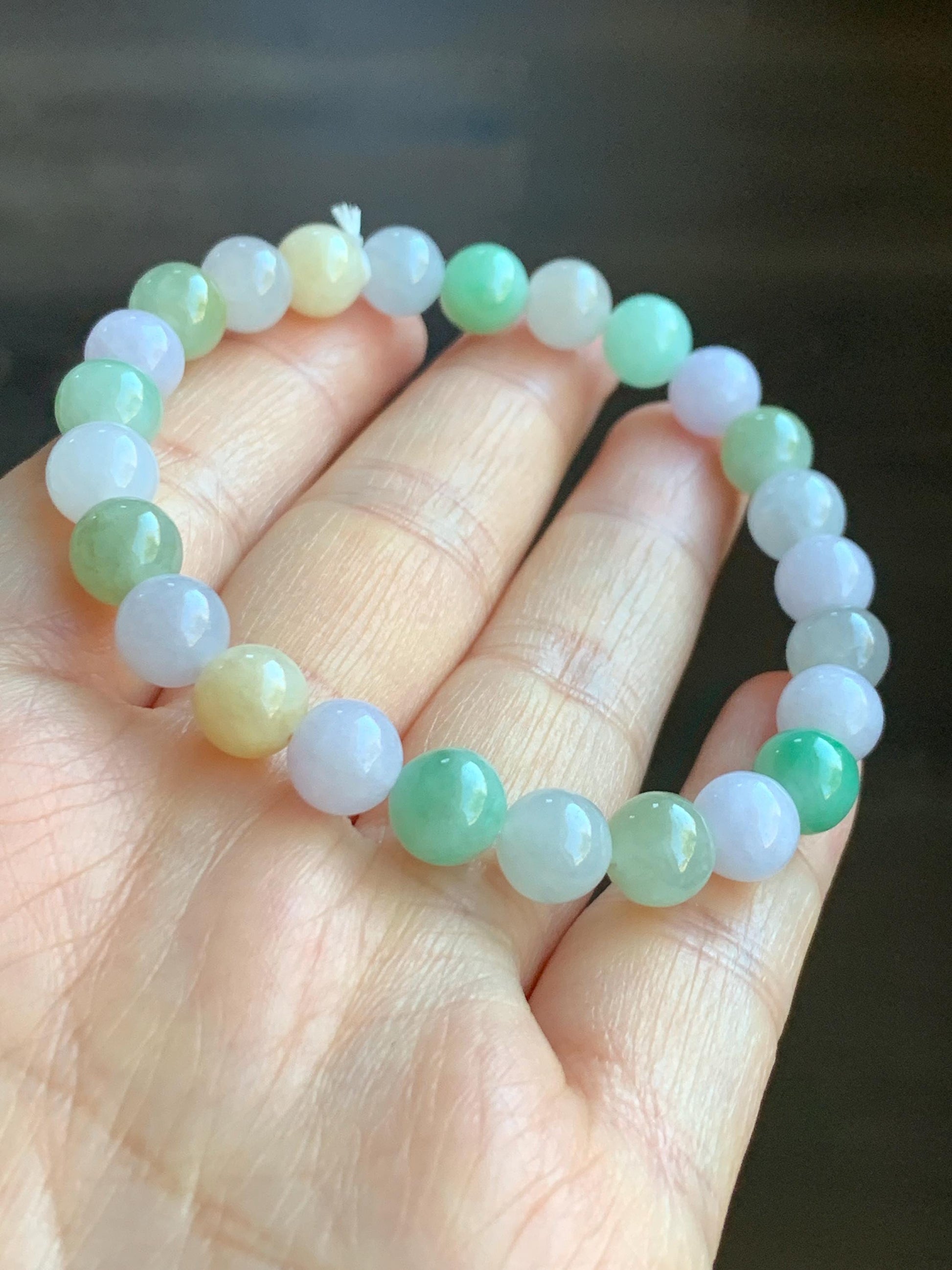 Natural Grade A Icy Translucent Multicolored Jadeite Round Beads Beaded Bracelet Stretchy 7.5mm 19g