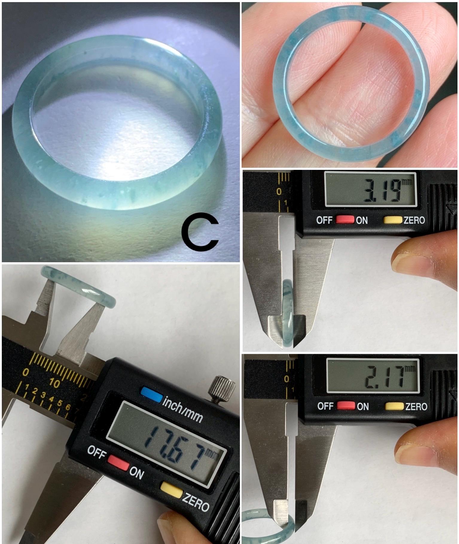 Natural Grade A Guatemalan Icy Highly Translucent Pastel Teal Blue Marbled Jadeite Band Ring Size 6-7.25 US 天然冰危起光浅蓝飘花翡翠戒圈 WDLP