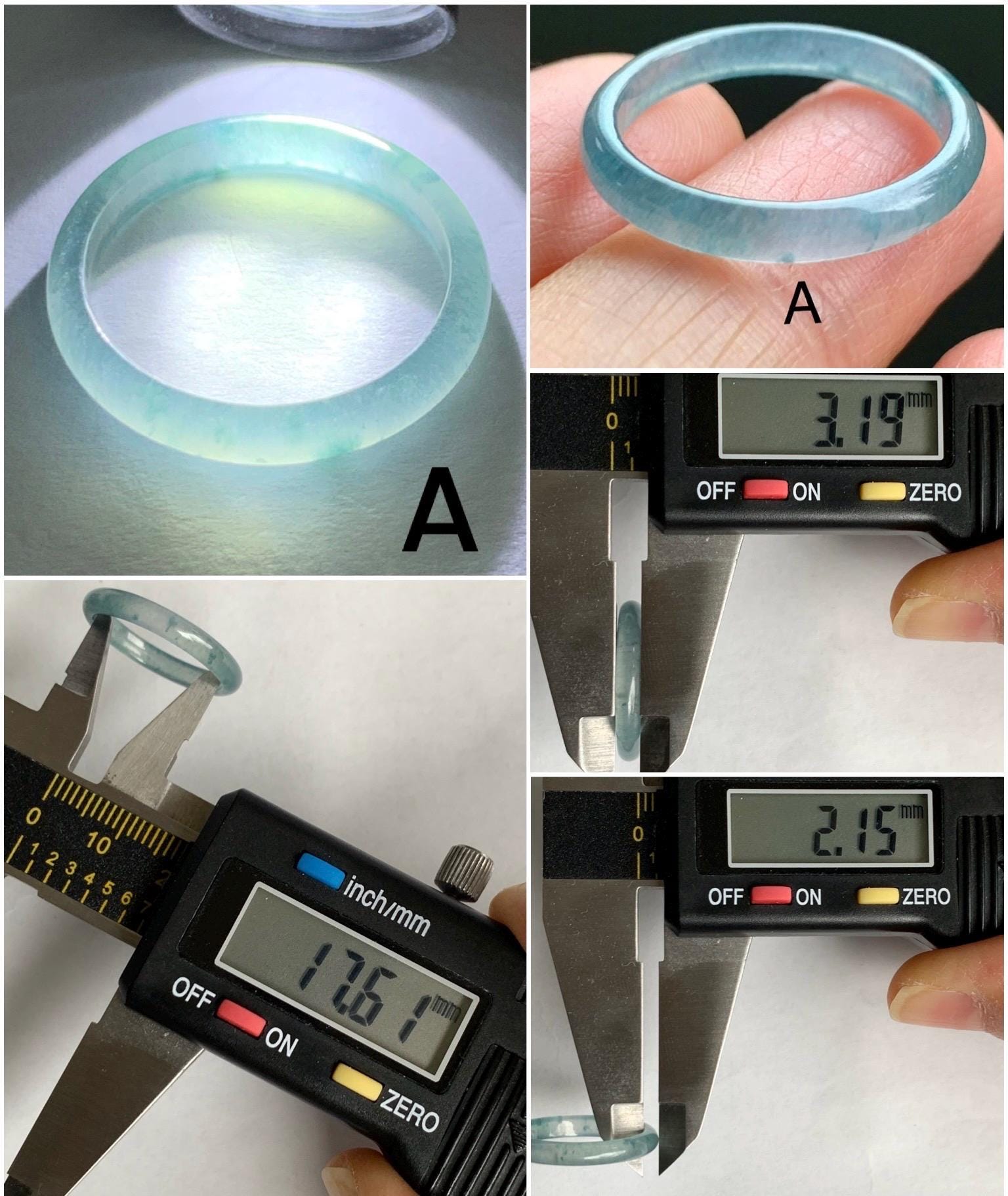Natural Grade A Guatemalan Icy Highly Translucent Pastel Teal Blue Marbled Jadeite Band Ring Size 6-7.25 US 天然冰危起光浅蓝飘花翡翠戒圈 WDLP