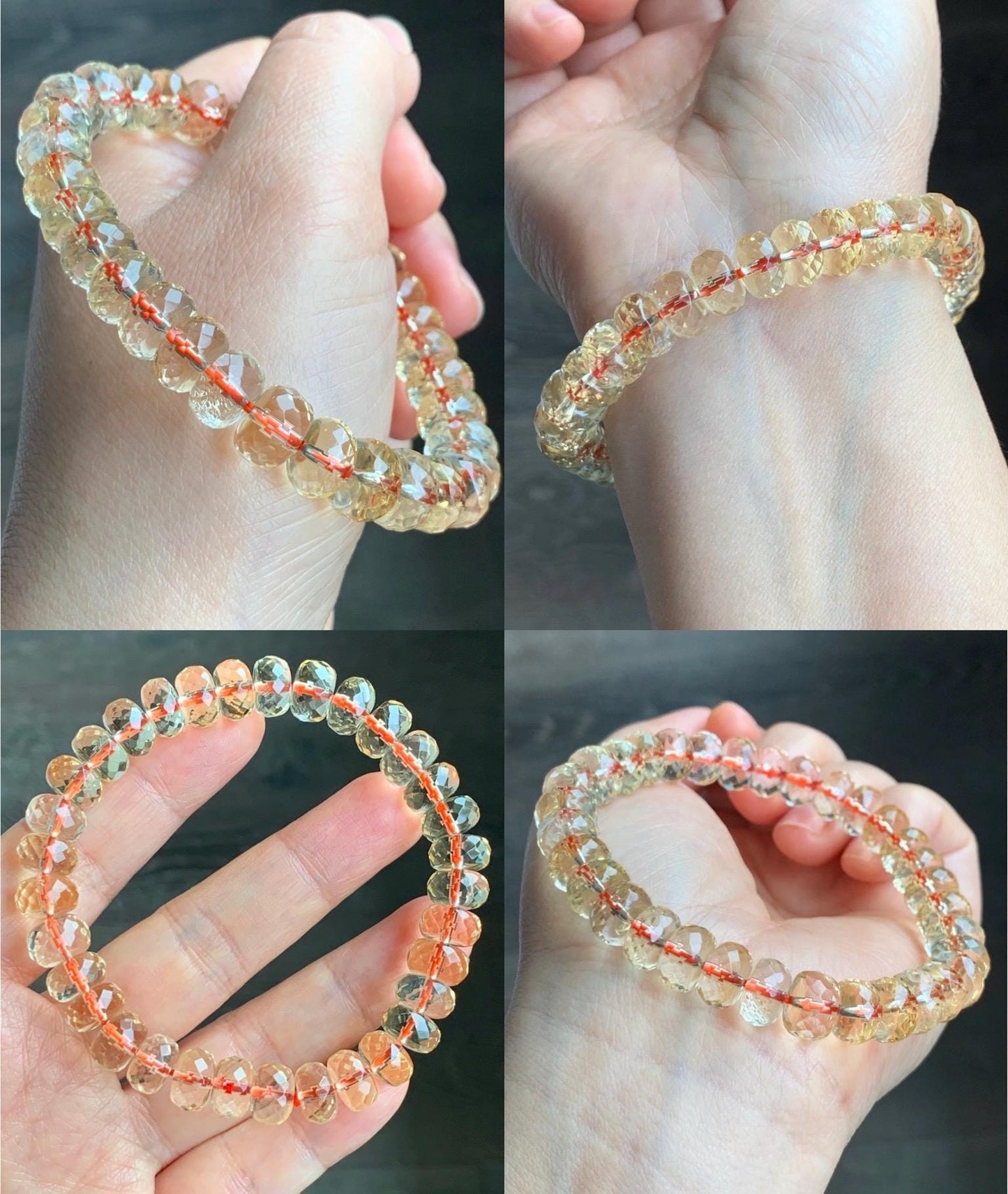 Certified Natural Genuine AAA Premium Citrine Faceted Flat Beads Beaded Bracelet 30.65g 7.75” 天然高品质黄水晶切割面珠手串 6359