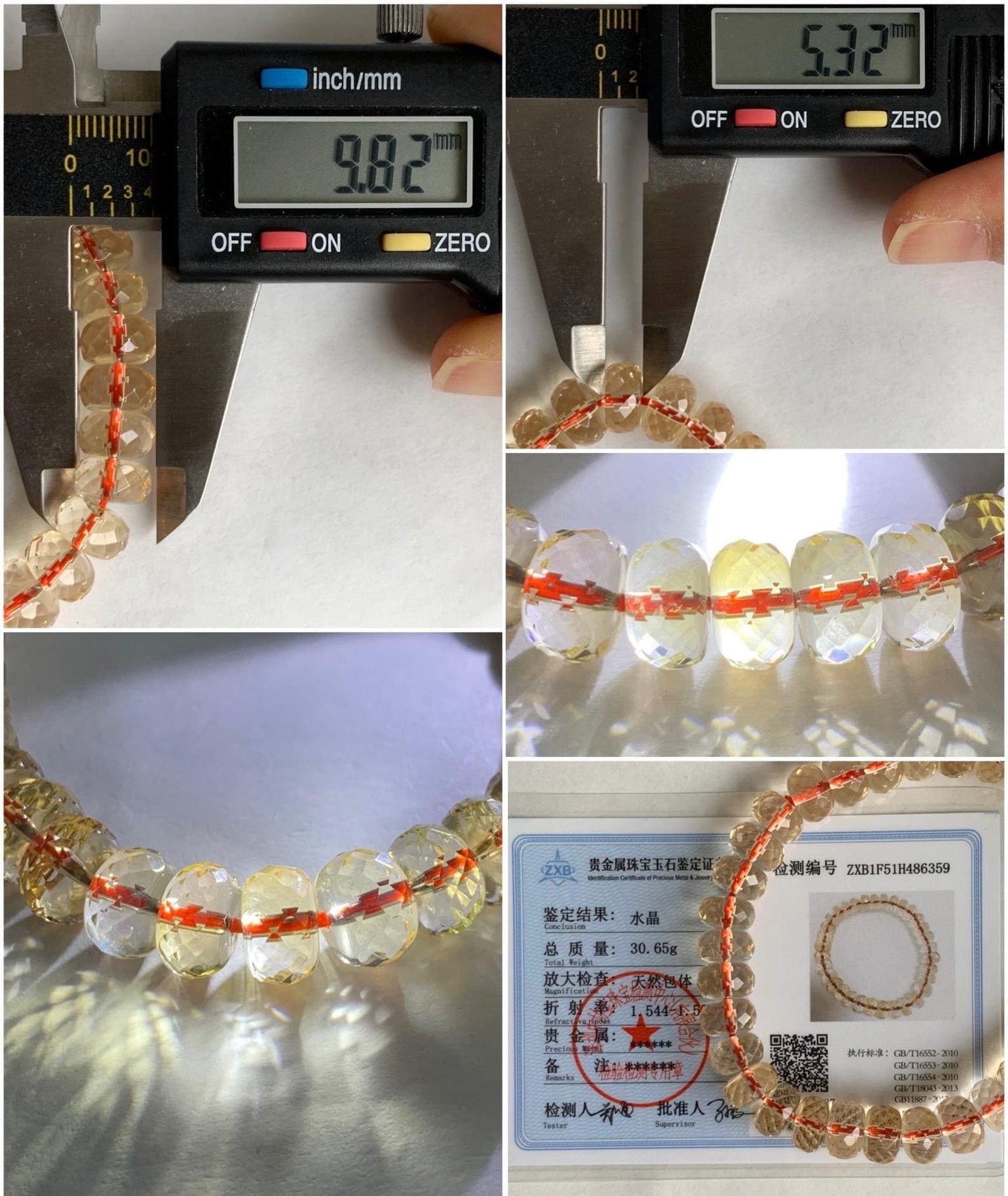 Certified Natural Genuine AAA Premium Citrine Faceted Flat Beads Beaded Bracelet 30.65g 7.75” 天然高品质黄水晶切割面珠手串 6359