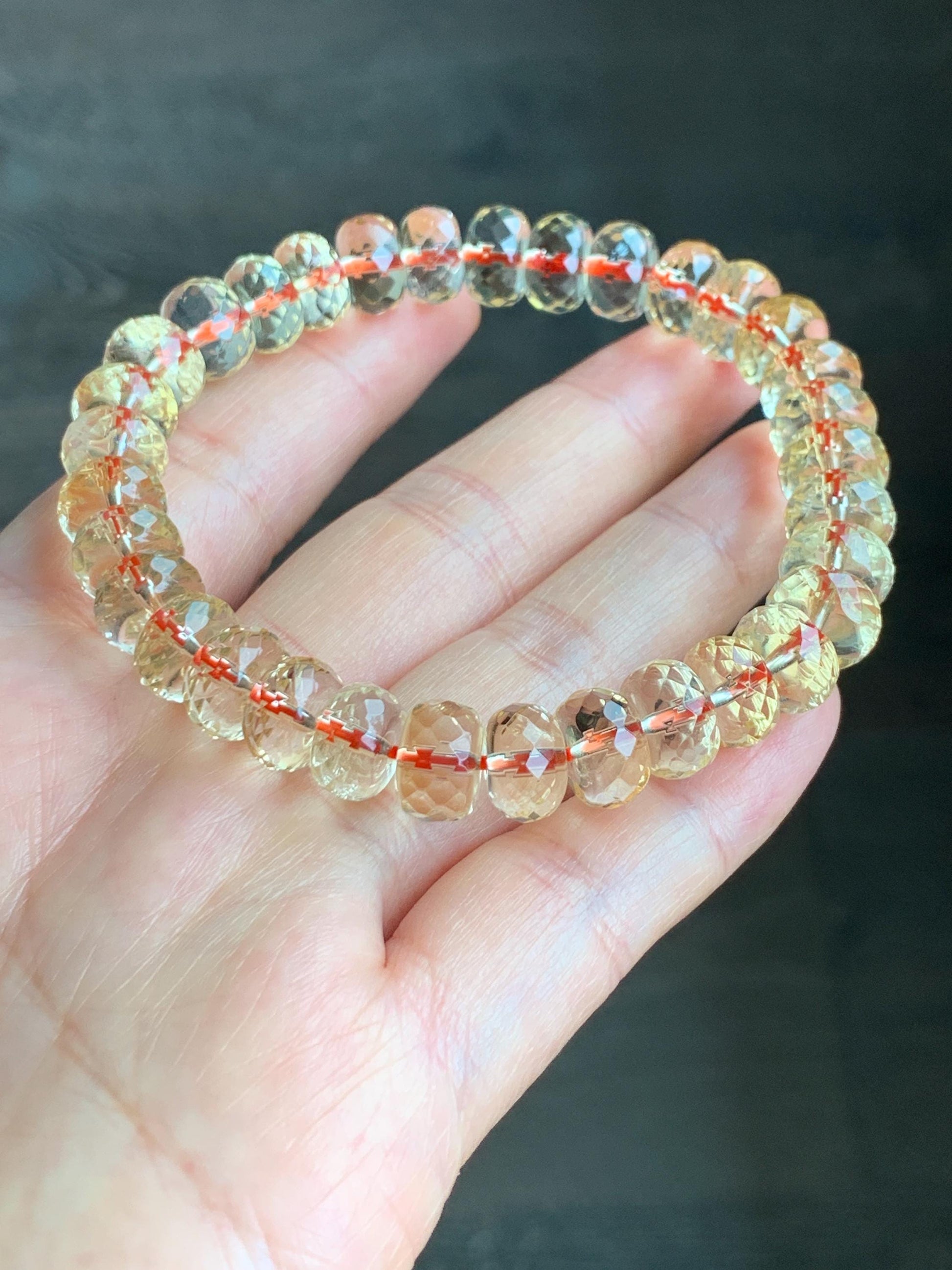 Certified Natural Genuine AAA Premium Citrine Faceted Flat Beads Beaded Bracelet 30.65g 7.75” 天然高品质黄水晶切割面珠手串 6359