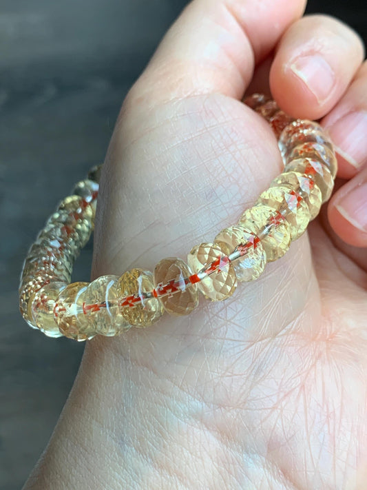 Certified Natural Genuine AAA Premium Citrine Faceted Flat Beads Beaded Bracelet 30.65g 7.75” 天然高品质黄水晶切割面珠手串 6359