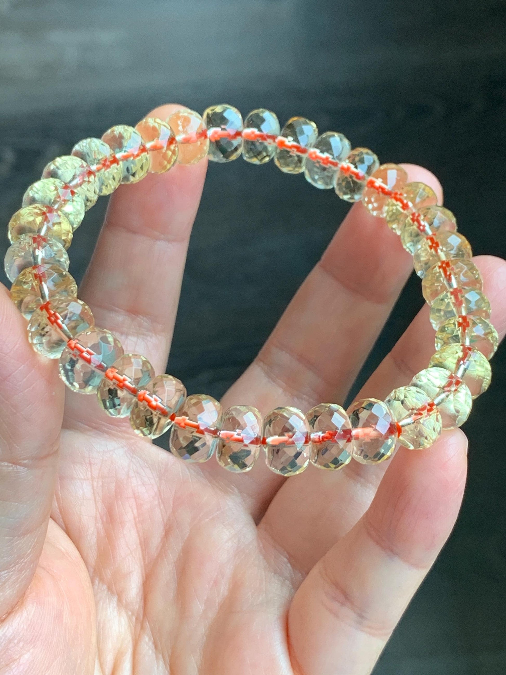 Certified Natural Genuine AAA Premium Citrine Faceted Flat Beads Beaded Bracelet 30.65g 7.75” 天然高品质黄水晶切割面珠手串 6359