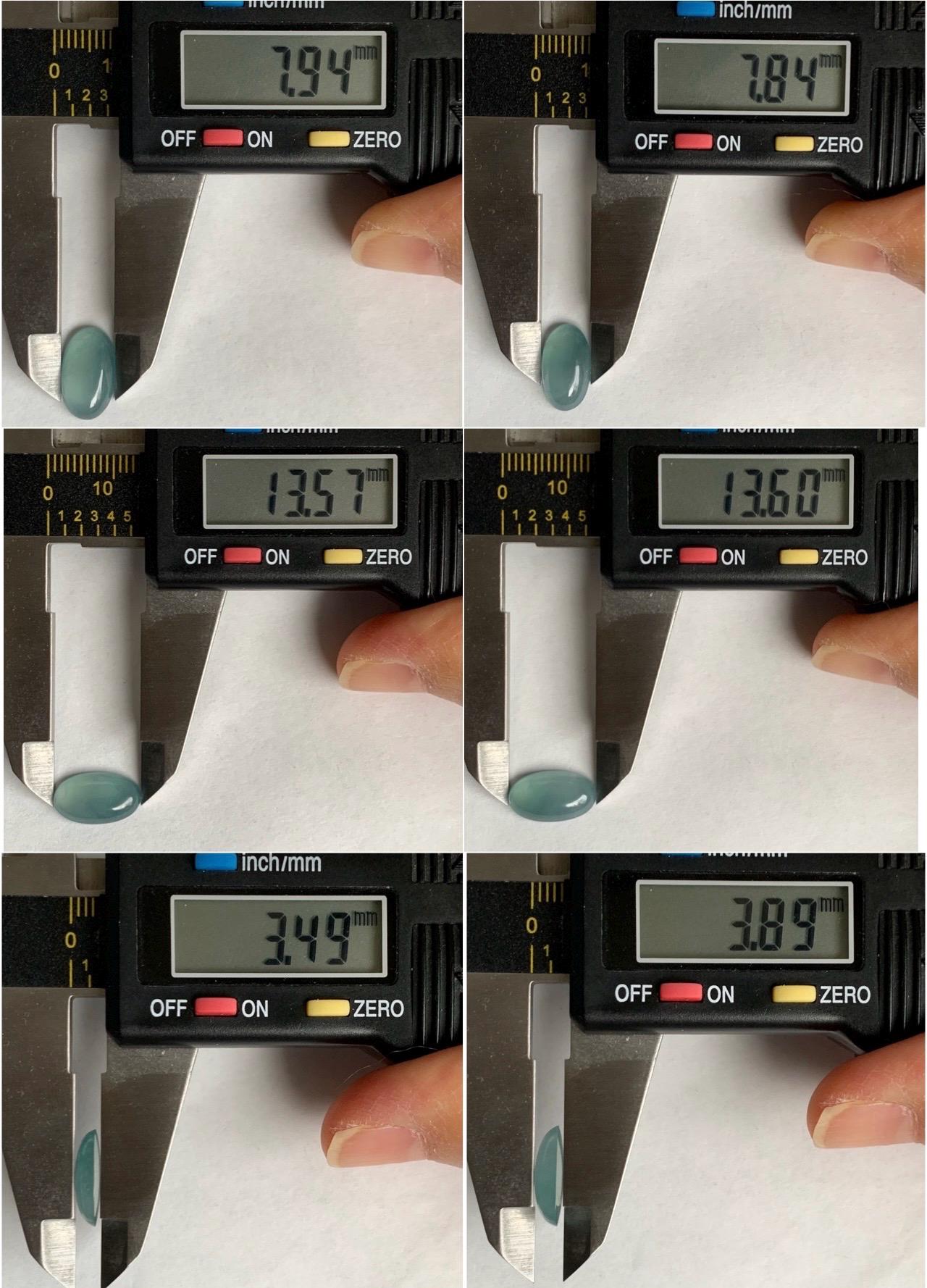 Natural Grade A Guatemalan Icy Highly Translucent Light Blue Jadeite Oval Cabochon Set of 2 For Earrings 天然老种冰危浅蓝翡翠椭圆蛋面 TYD180