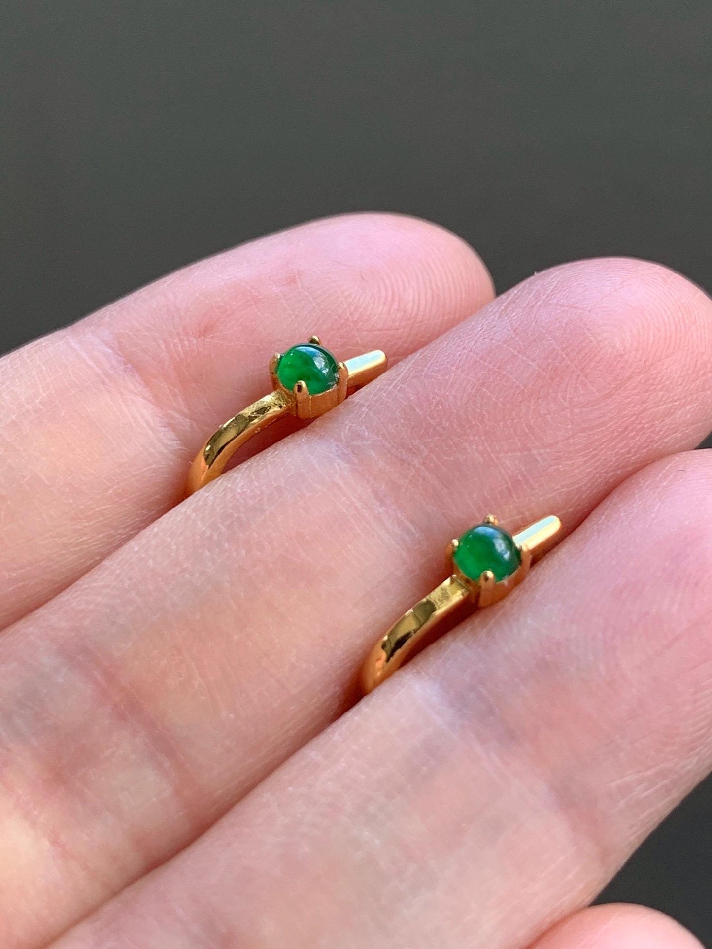 Natural Guatemalan Grade A Icy Translucent Vibrant Green Jadeite Hoop Huggie Earrings Sterling Silver Yellow Gold Overlay 天然冰危绿翡翠银镶耳包 JDEB50