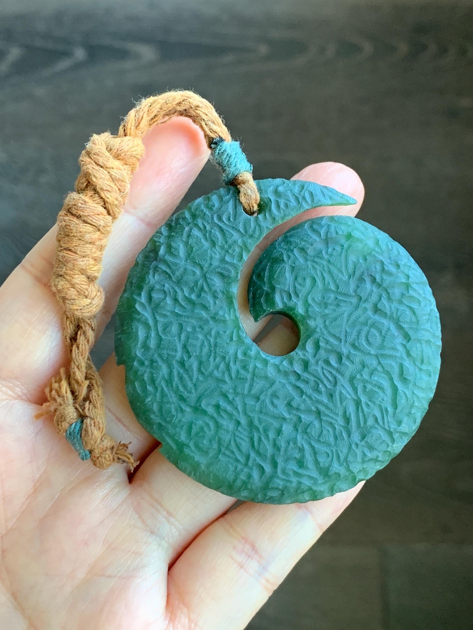 Natural Grade A Nephrite Jade Large Circle Pendant Rope Necklace Translucent Dark Green Adjustable 45g 天然和田玉仿时来运转挂件项链