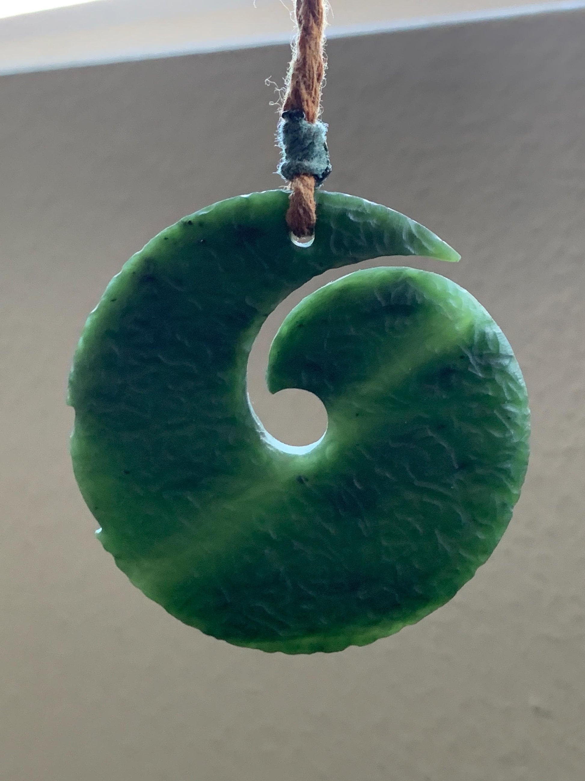 Natural Grade A Nephrite Jade Large Circle Pendant Rope Necklace Translucent Dark Green Adjustable 45g 天然和田玉仿时来运转挂件项链