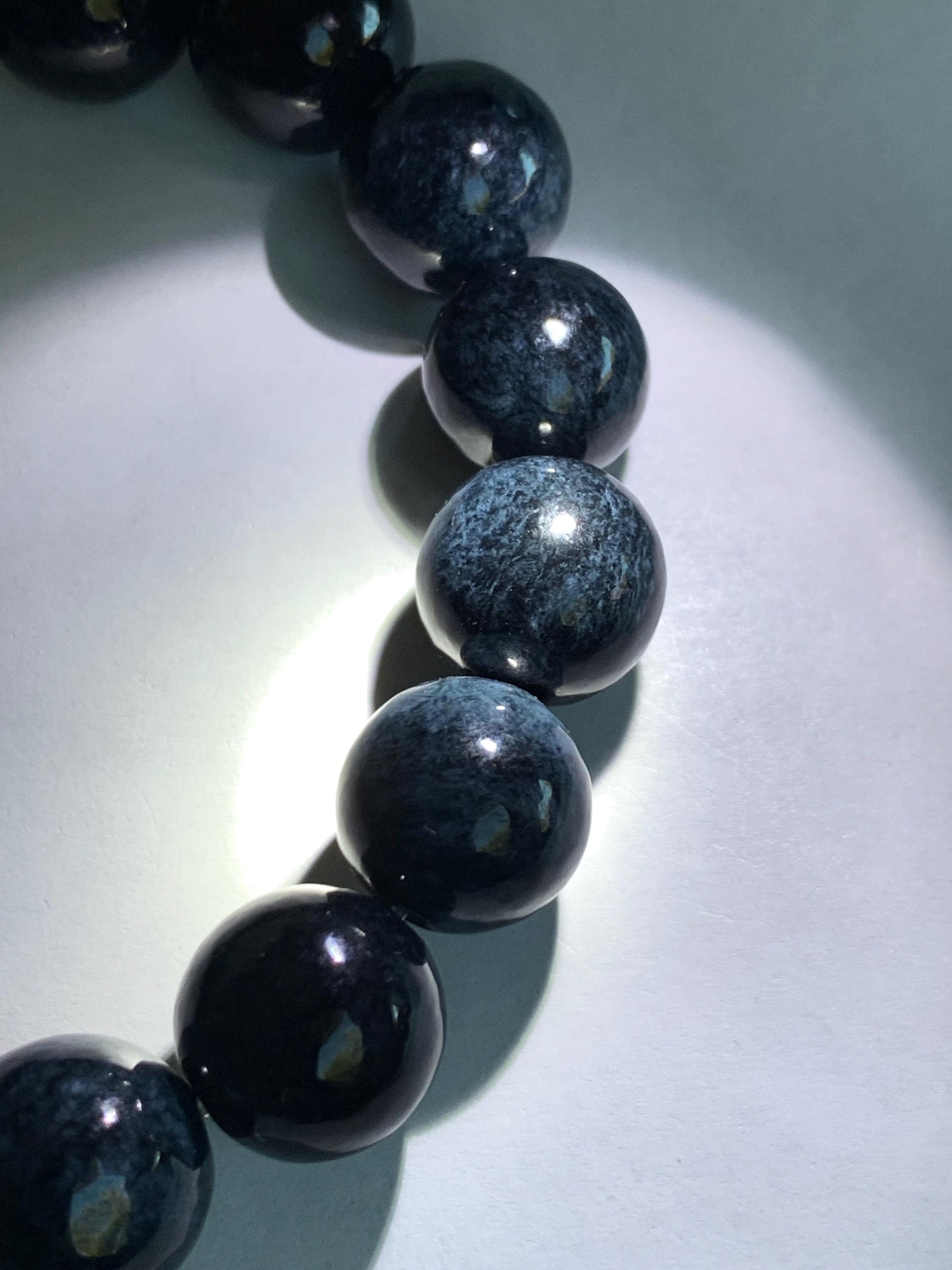 Natural Grade A Dark Navy Blue Jadeite Large Round Beads Beaded Bracelet Stretchy 13.6mm 7.75" 64g 天然A货深牛仔蓝翡翠大卡圆珠手串 MNZL280