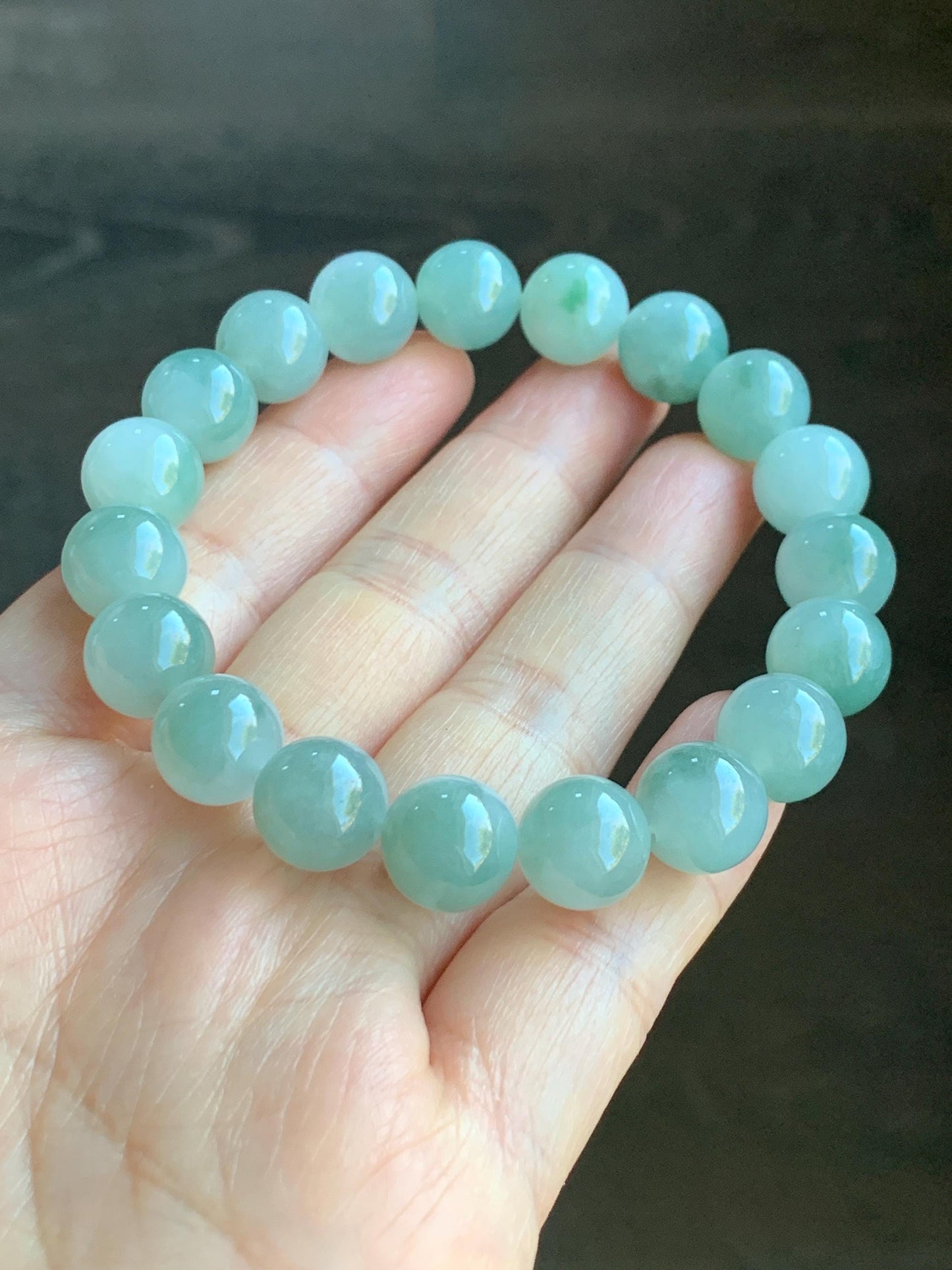 Certified Natural Grade A Icy Translucent Gelatinous Bicolored Jadeite Large Beads Beaded Bracelet 11mm 7.75” 41.7g 天然冰胶白加青鸳鸯翡翠大卡手串 1701