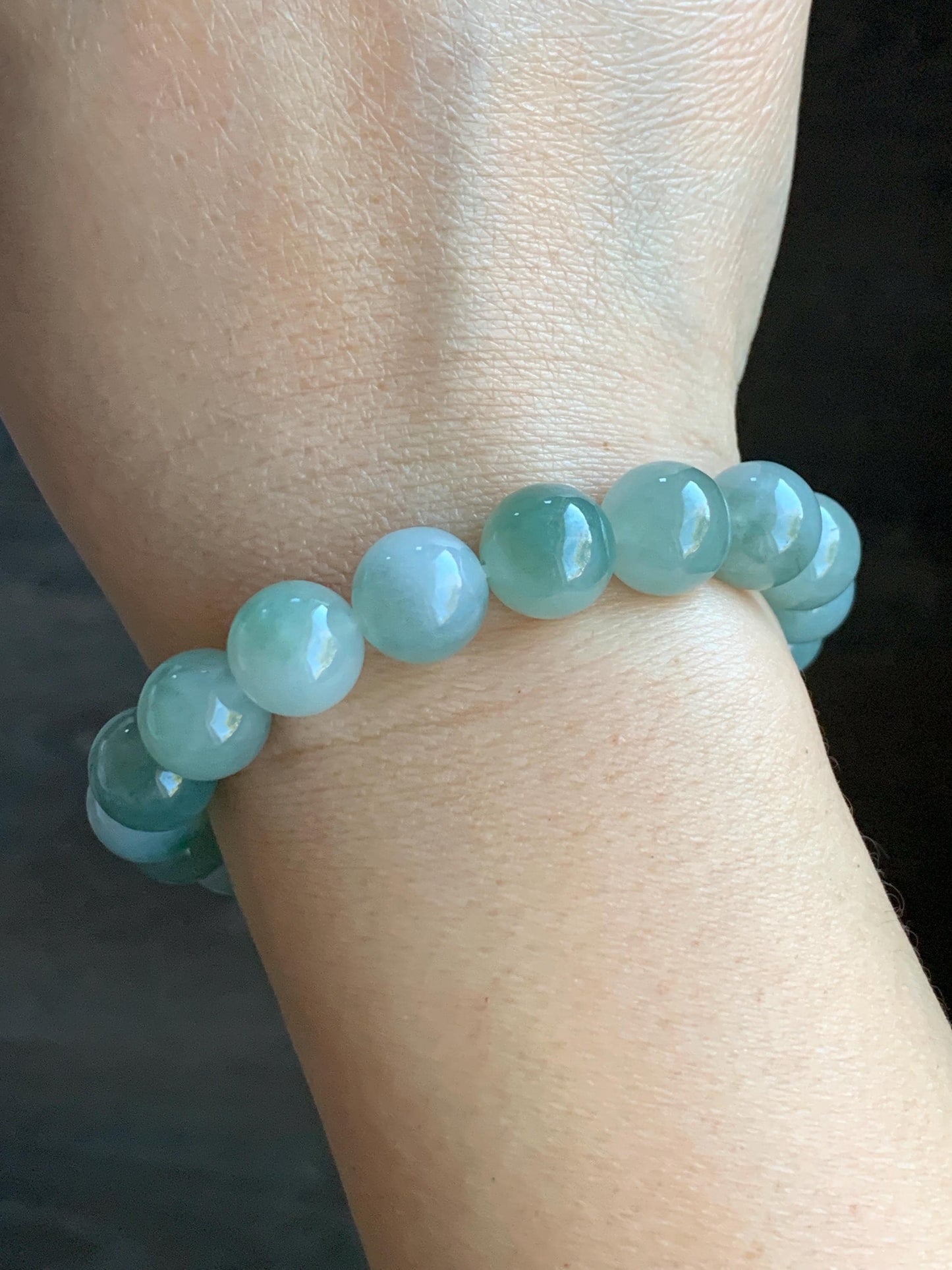 Certified Natural Grade A Icy Translucent Gelatinous Bicolored Jadeite Large Beads Beaded Bracelet 11mm 7.75” 41.7g 天然冰胶白加青鸳鸯翡翠大卡手串 1701