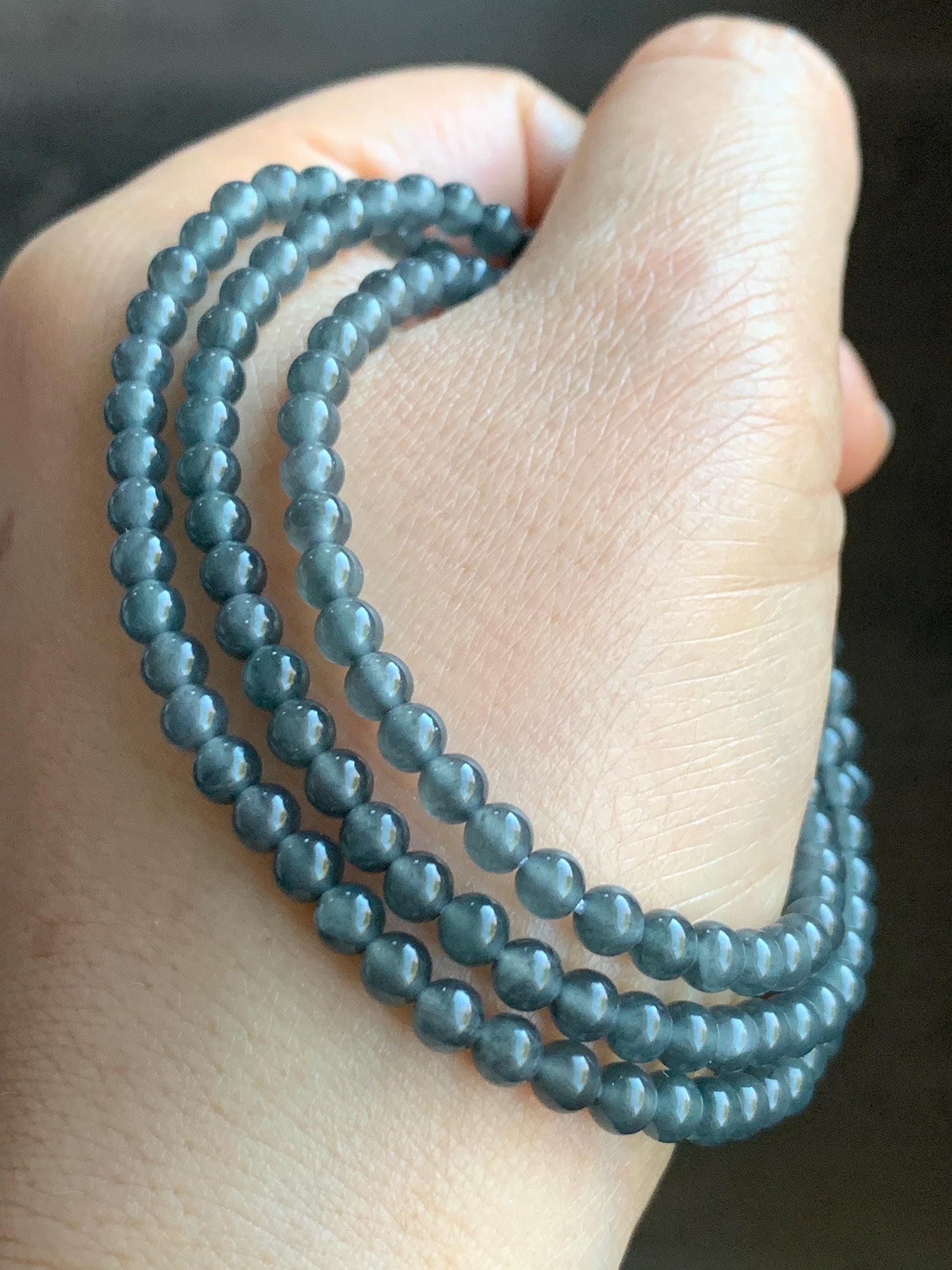 Certified Natural Guatemalan Grade A Icy Highly Translucent Wuji Jadeite Petite Beads Beaded Necklace 4mm 22.75” 18.3g 天然冰胶危起光乌鸡翡翠小珠项链 7855