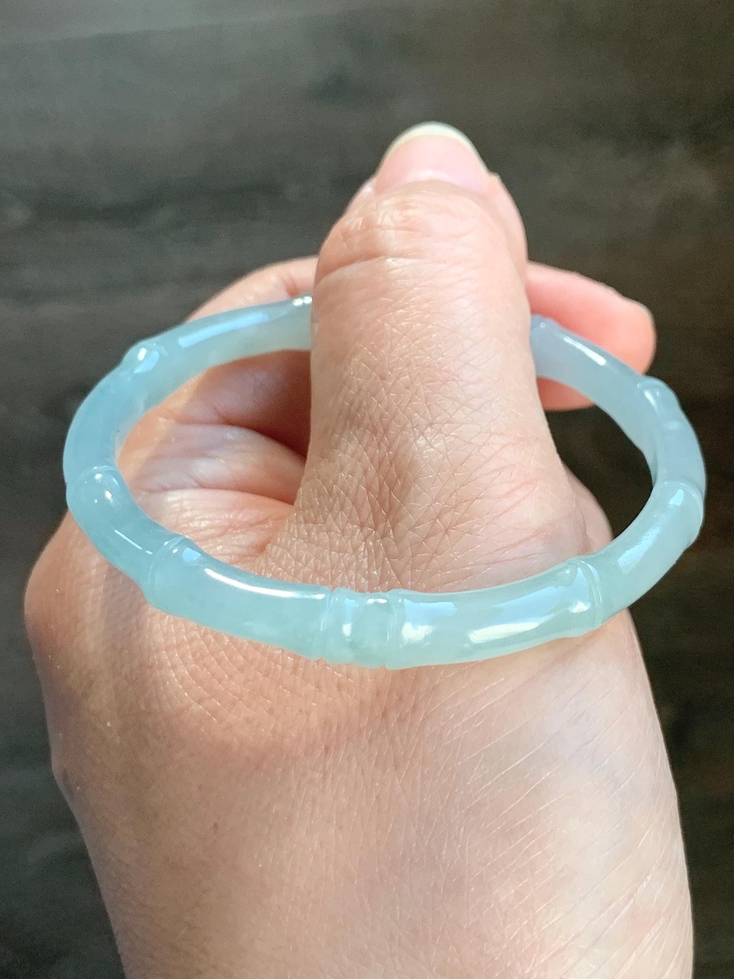 Certified Natural Guatemalan Icy Translucent Gelatinous Pastel Teal Blue Jadeite Carved Bamboo Bangle 50.98mm 12.7g 天然冰胶危淡蓝底翡翠竹节手镯 1147