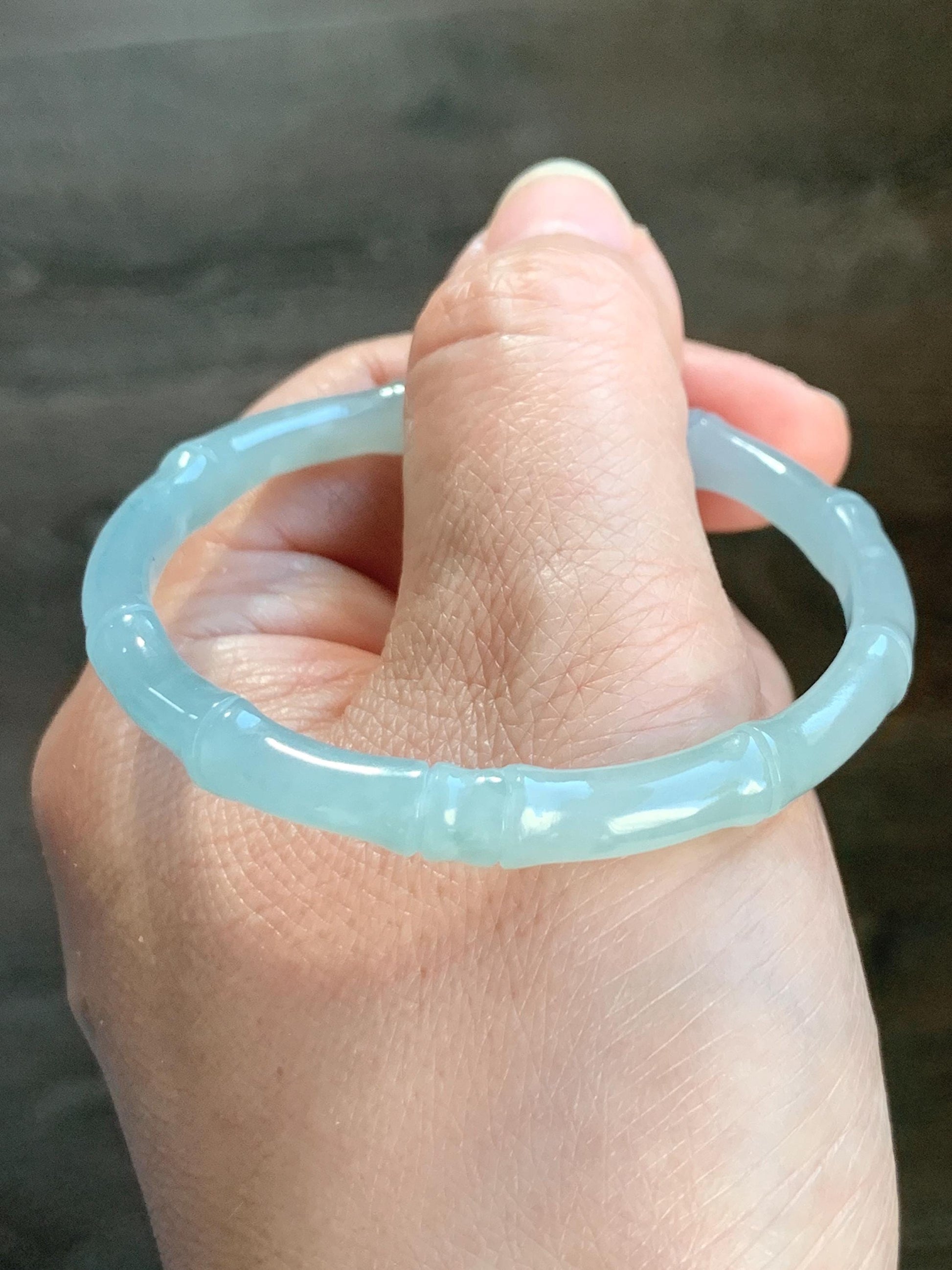 Certified Natural Guatemalan Icy Translucent Gelatinous Pastel Teal Blue Jadeite Carved Bamboo Bangle 50.98mm 12.7g 天然冰胶危淡蓝底翡翠竹节手镯 1147