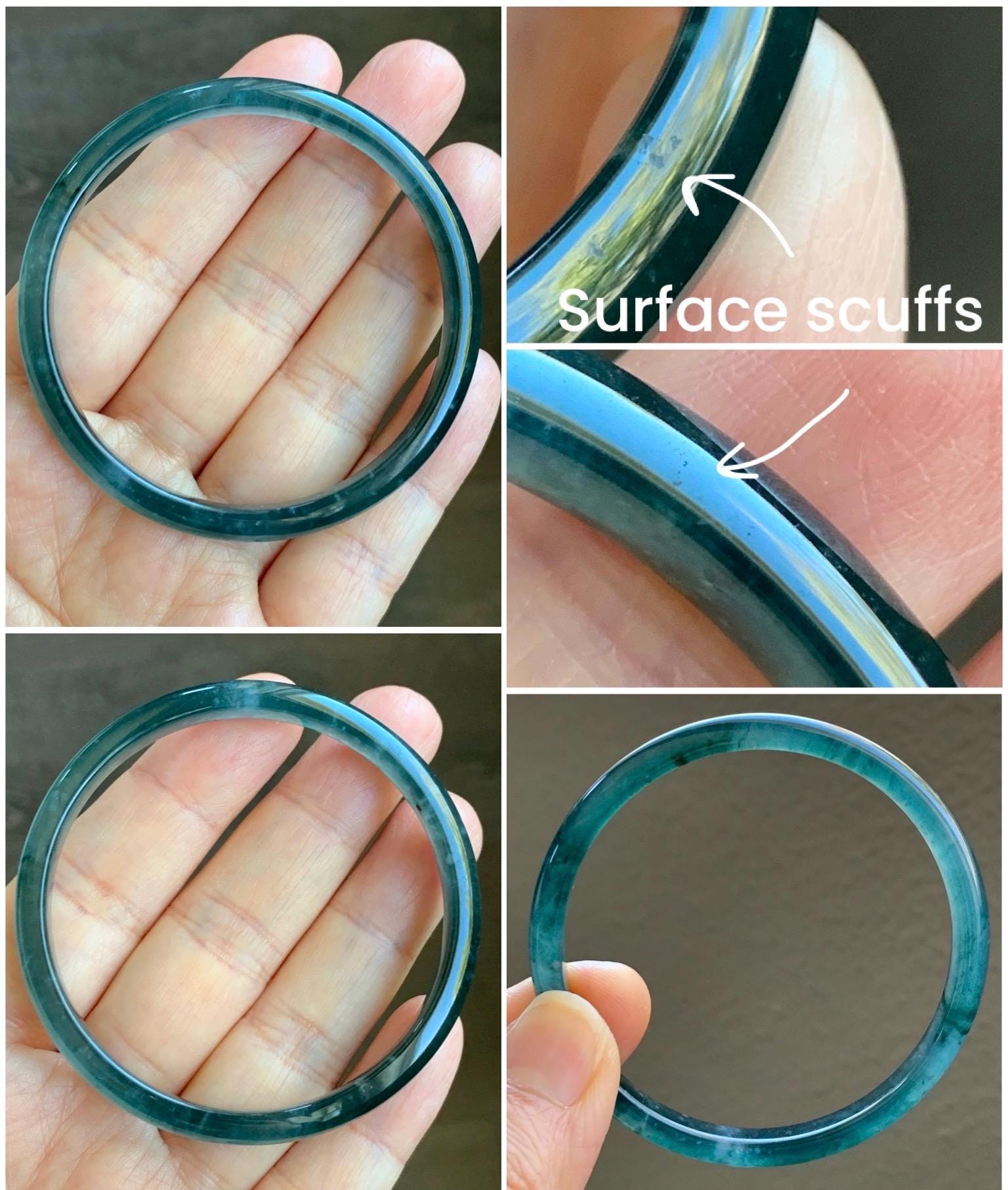 Certified Natural Guatemalan Icy Highly Translucent Gelatinous Dark Teal Blue Jadeite Slim Bangle 52.83mm 14.18g 天然老种冰胶危深蓝翡翠细条手镯 1132