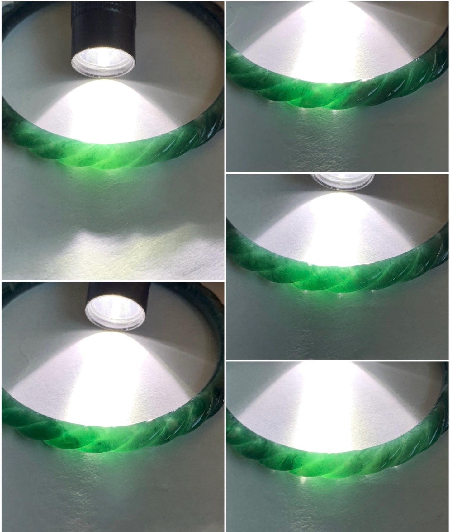 Certified Natural Grade A Icy Translucent Gelatinous Teal Green Jadeite Carved Braid Bangle Bracelet 55.88mm 6.9” 13.9g 天然冰危篮绿翡翠麻花手镯 1141
