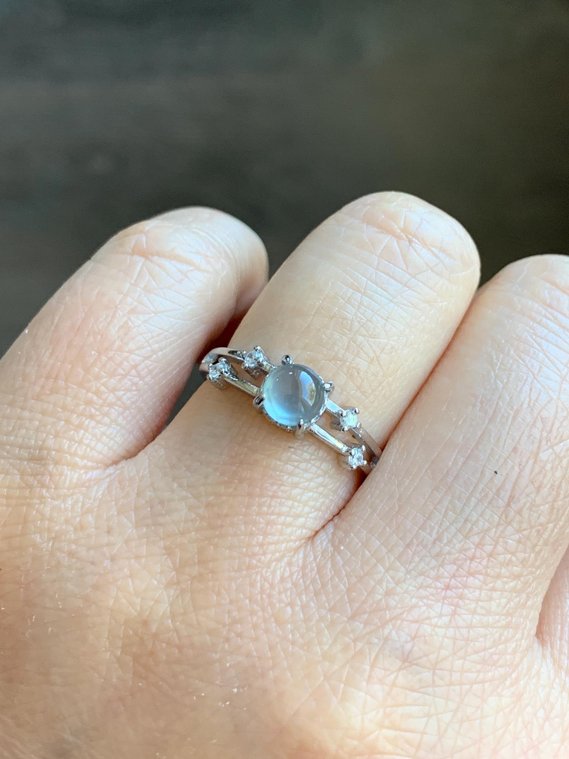 Natural Grade A Guatemalan Icy Highly Translucent Light Blue Jadeite Ring Sterling Silver Size 7 Adjustable 天然冰危淡蓝翡翠满天星开口银镶戒指 MTX130