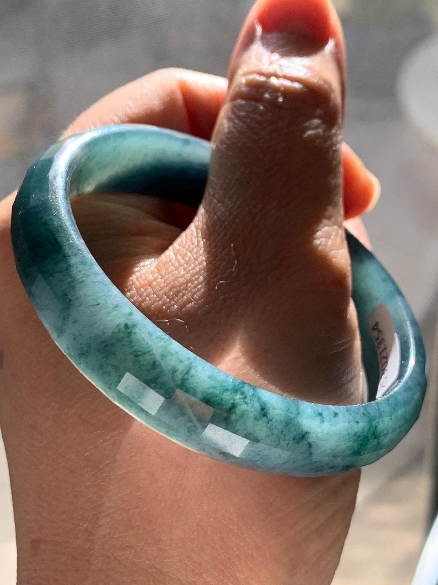 Certified Natural Grade A Guatemalan Icy Translucent Dark Blue Marbled Jadeite Faceted Bangle 56.8mm 12.6x5.9mm 38.4g 天然老种冰危深蓝翡翠正圈切割面手镯 1354
