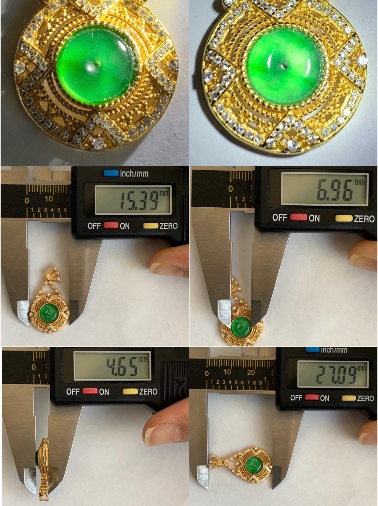 Natural Guatemalan Icy Translucent Vibrant Green Jadeite Ping An Kou Donut Pendant Sterling Silver Yellow Gold Finish 天然冰危绿翡翠迷你平安扣银镶吊坠 MNP66