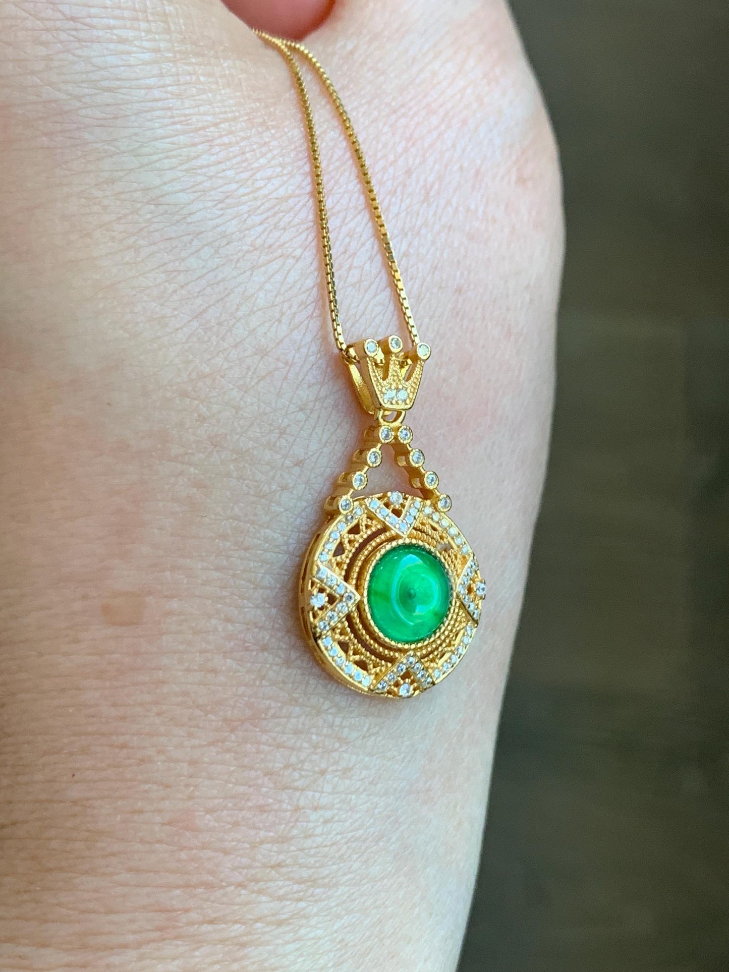 Natural Guatemalan Icy Translucent Vibrant Green Jadeite Ping An Kou Donut Pendant Sterling Silver Yellow Gold Finish 天然冰危绿翡翠迷你平安扣银镶吊坠 MNP66