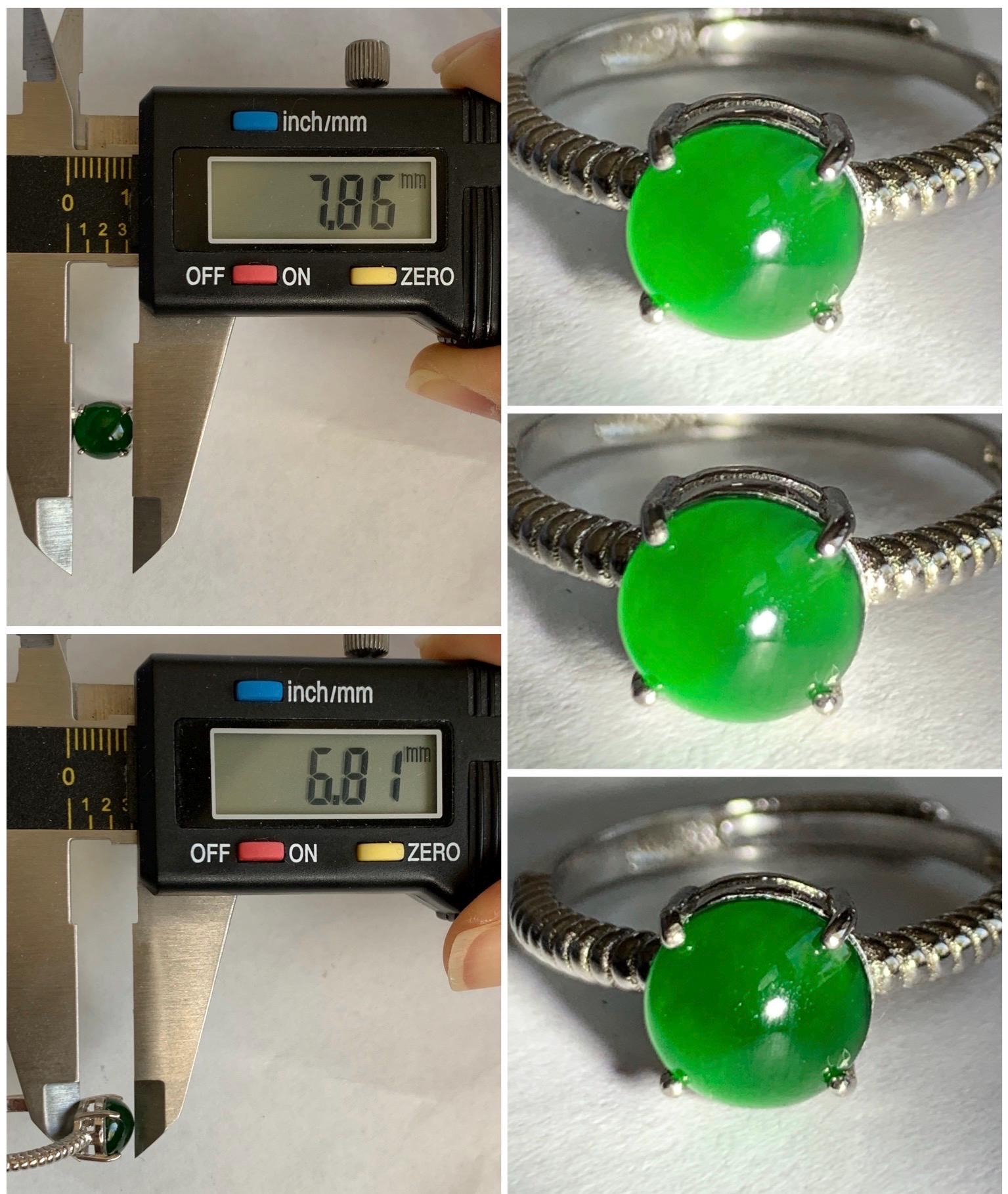 Natural Grade A Guatemalan Icy Translucent Vibrant Green Jadeite Solitaire Style Ring Sterling Silver Size Adjustable 天然冰危绿翡翠银镶戒指 XZJ88