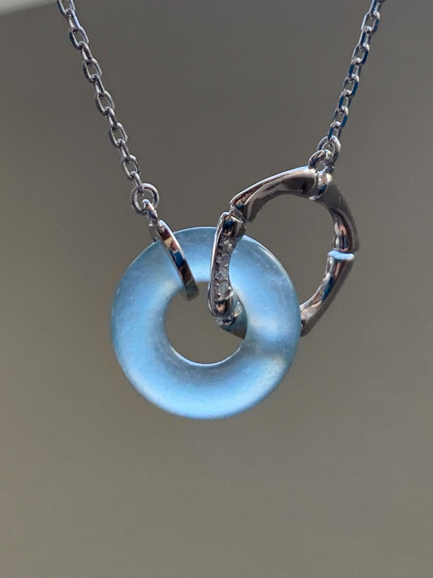 Natural Guatemalan Icy Highly Translucent Blue Jadeite Mini Ping An Kou Donut Necklace Sterling Silver 16”-17.75” 3g 天然冰危蓝翡翠迷你平安扣锁骨链 WLP88