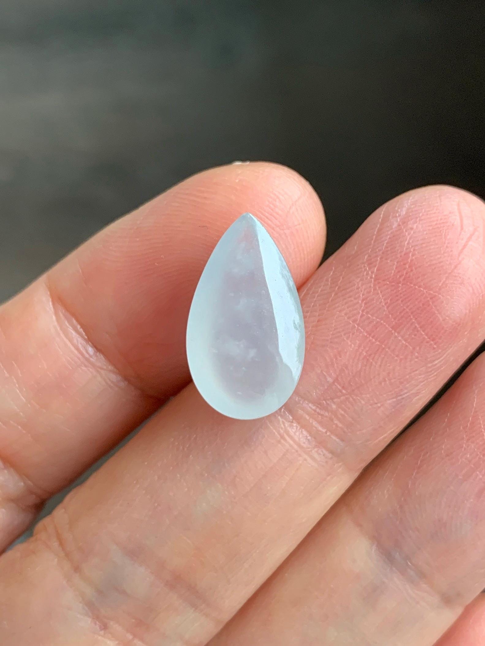 Natural Grade A Old Mine Icy Highly Translucent Gelatinous White Jadeite Teardrop Pear Cabochon Loose Stone 16.99x9.36x6mm 天然老种白冰胶翡翠水滴大蛋面