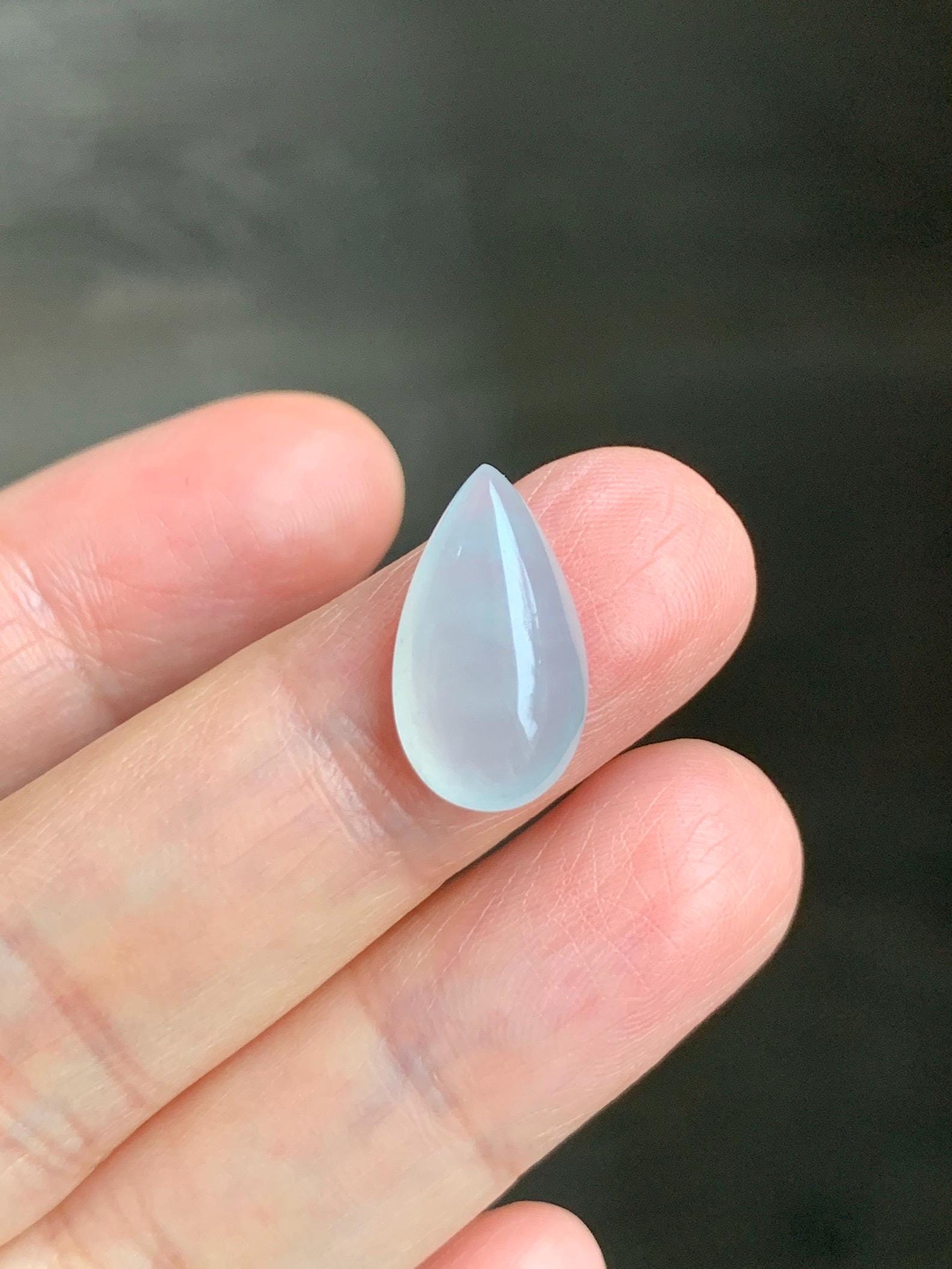 Natural Grade A Old Mine Icy Highly Translucent Gelatinous White Jadeite Teardrop Pear Cabochon Loose Stone 16.99x9.36x6mm 天然老种白冰胶翡翠水滴大蛋面
