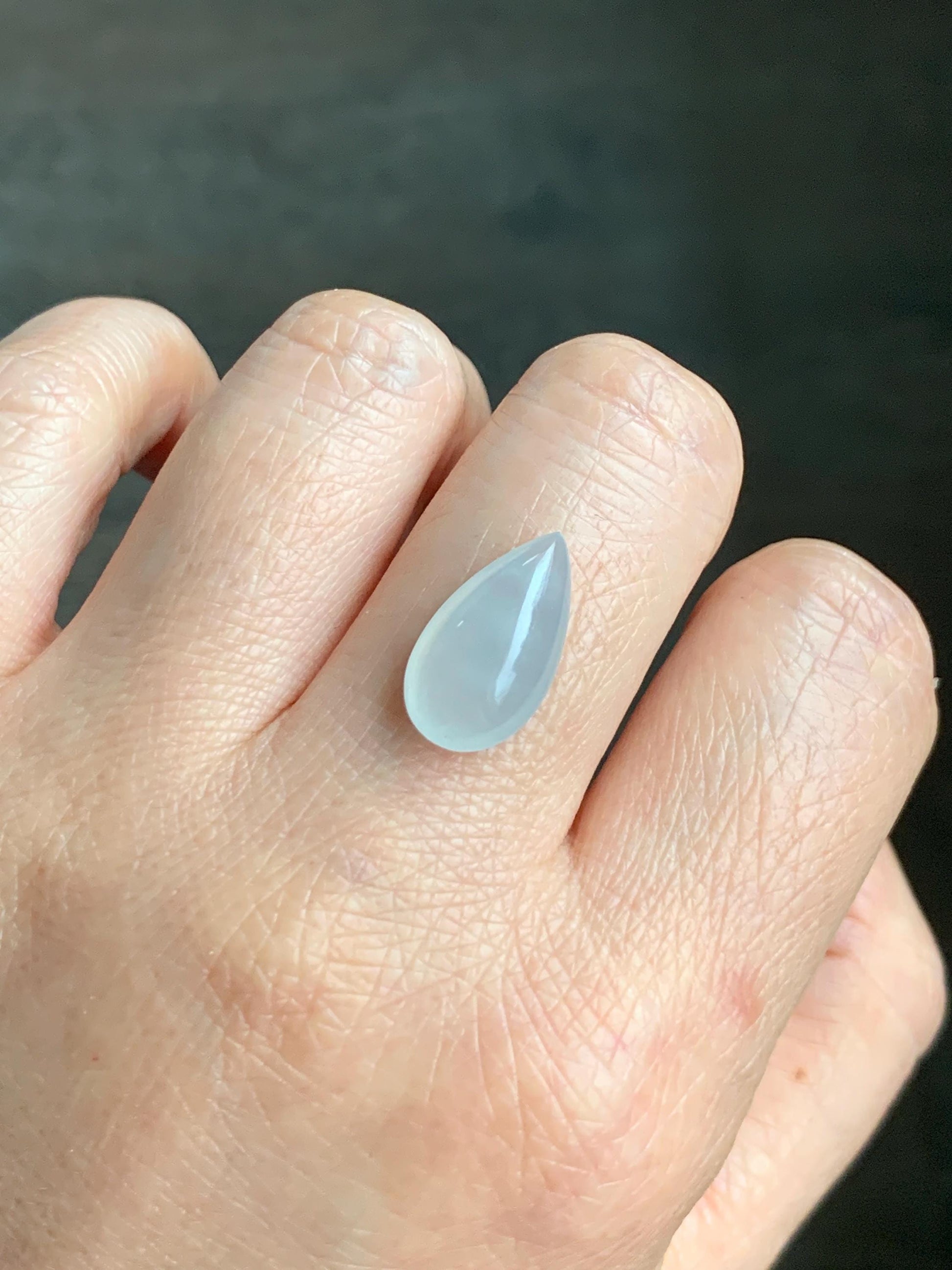 Natural Grade A Old Mine Icy Highly Translucent Gelatinous White Jadeite Teardrop Pear Cabochon Loose Stone 16.99x9.36x6mm 天然老种白冰胶翡翠水滴大蛋面