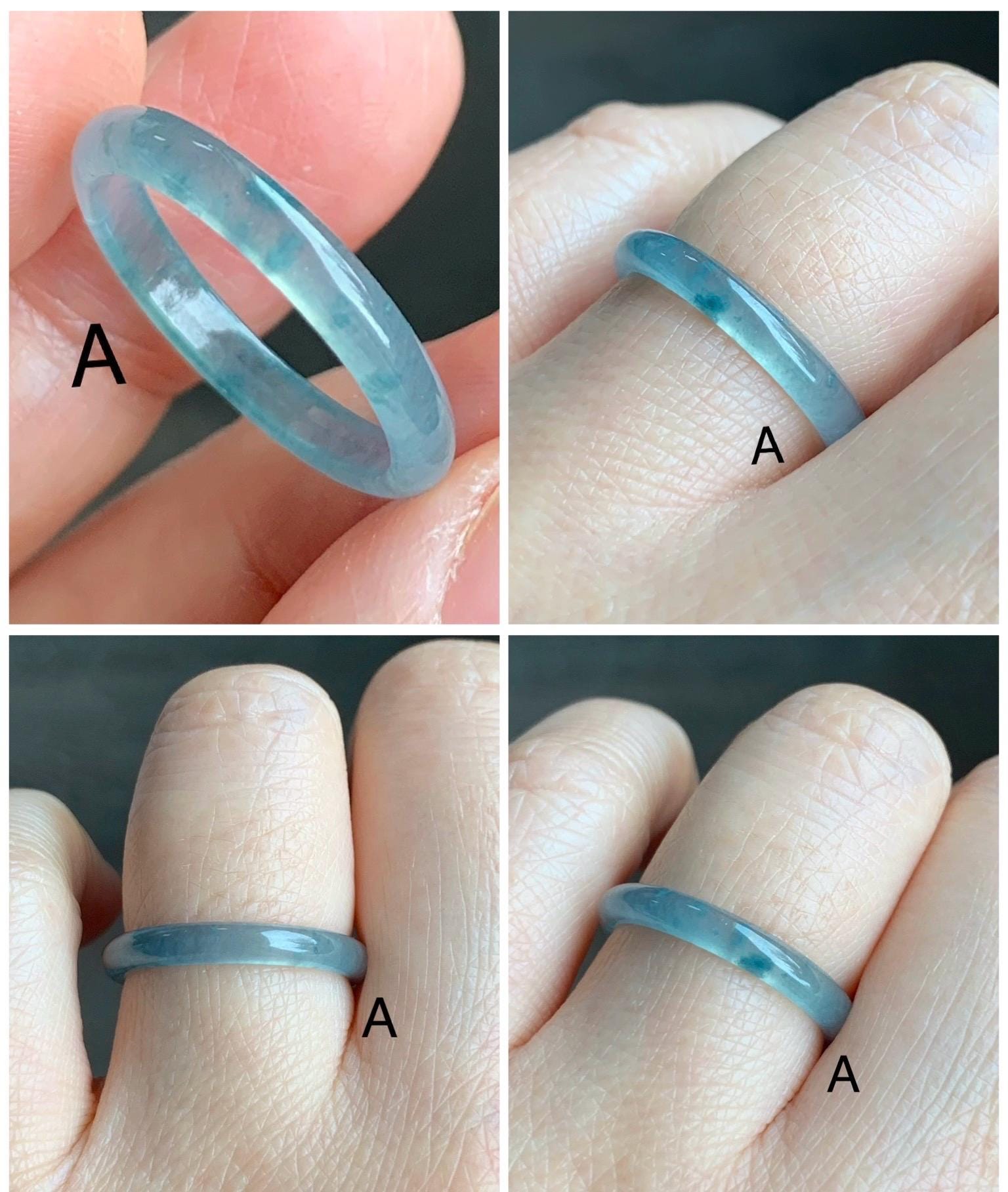 Natural Grade A Guatemalan Icy Highly Translucent Pastel Teal Blue Marbled Jadeite Band Ring Size 6-7.25 US 天然冰危起光浅蓝飘花翡翠戒圈 WDLP
